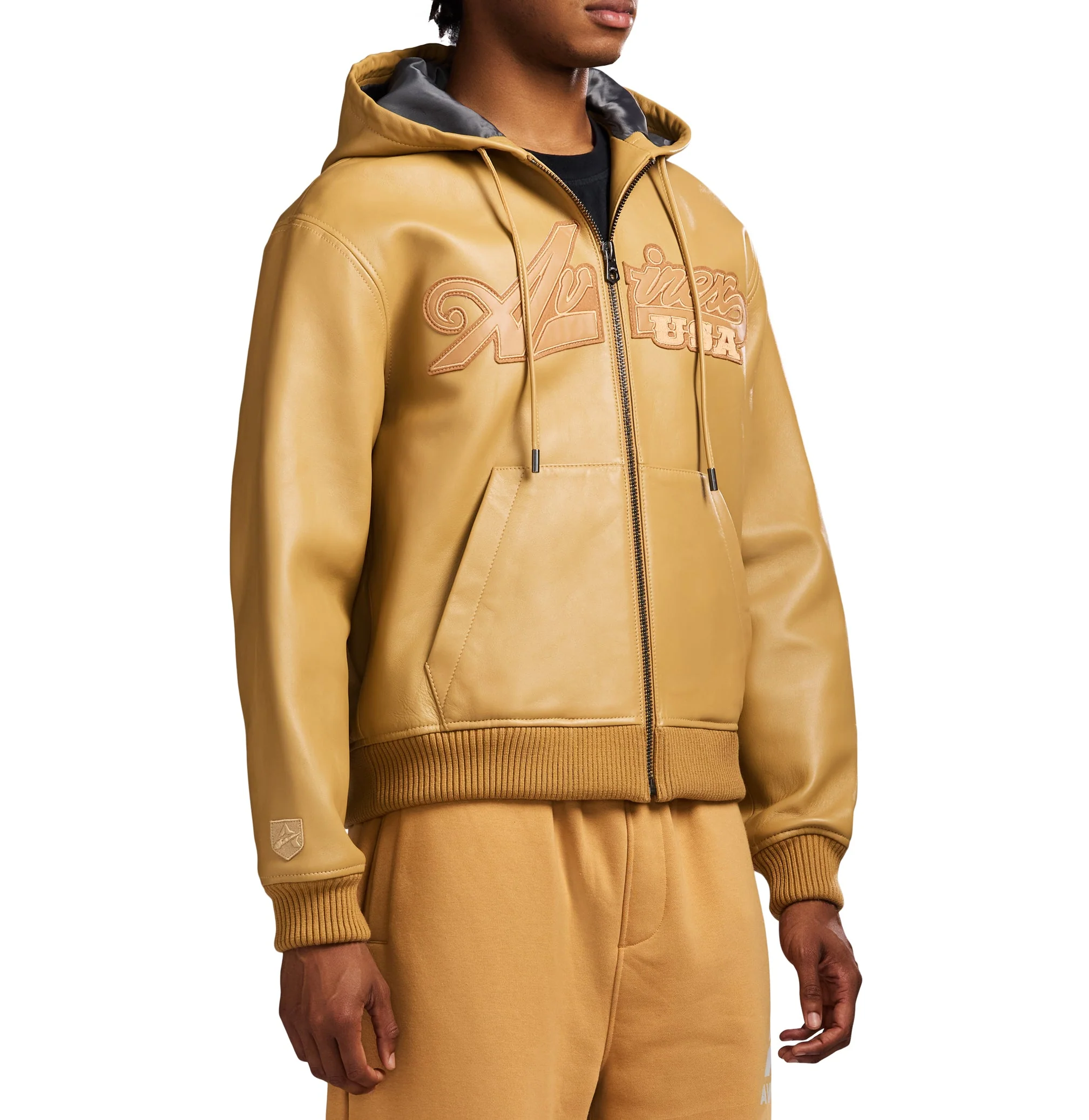 Script Nappa Leather Hoodie | Wheat - Image 5