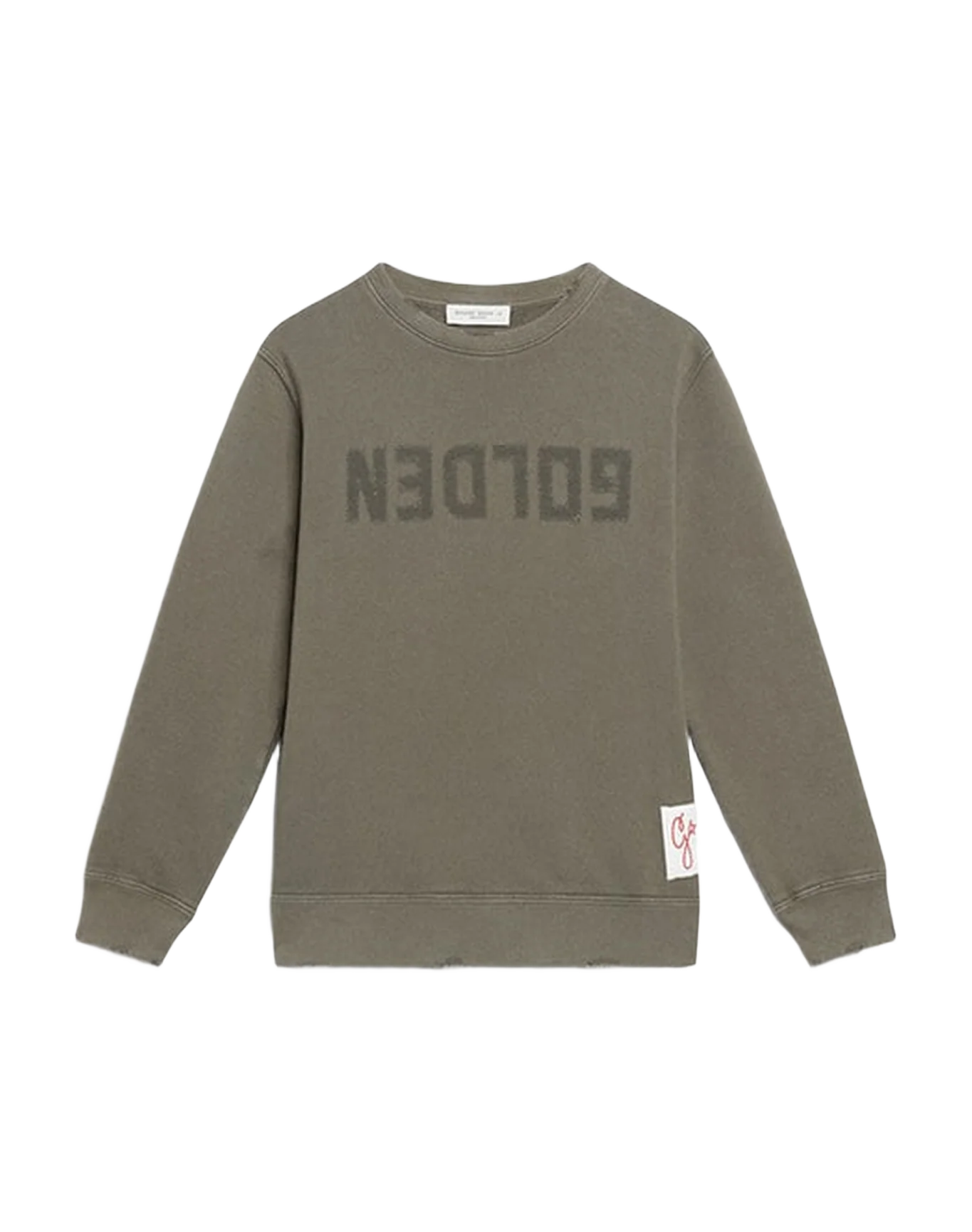 Kids | Distressed Green Sweatshirt With Golden Lettering On The Front | Dusty Olive - Image 11