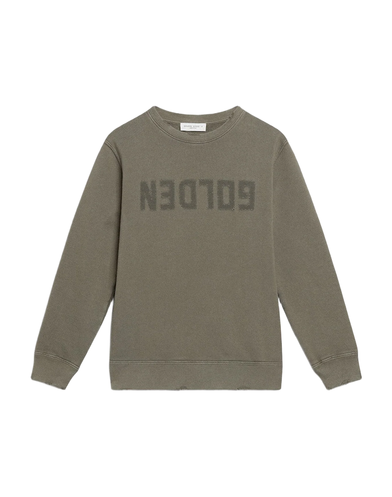 Kids | Distressed Green Sweatshirt With Golden Lettering On The Front | Dusty Olive - Image 7