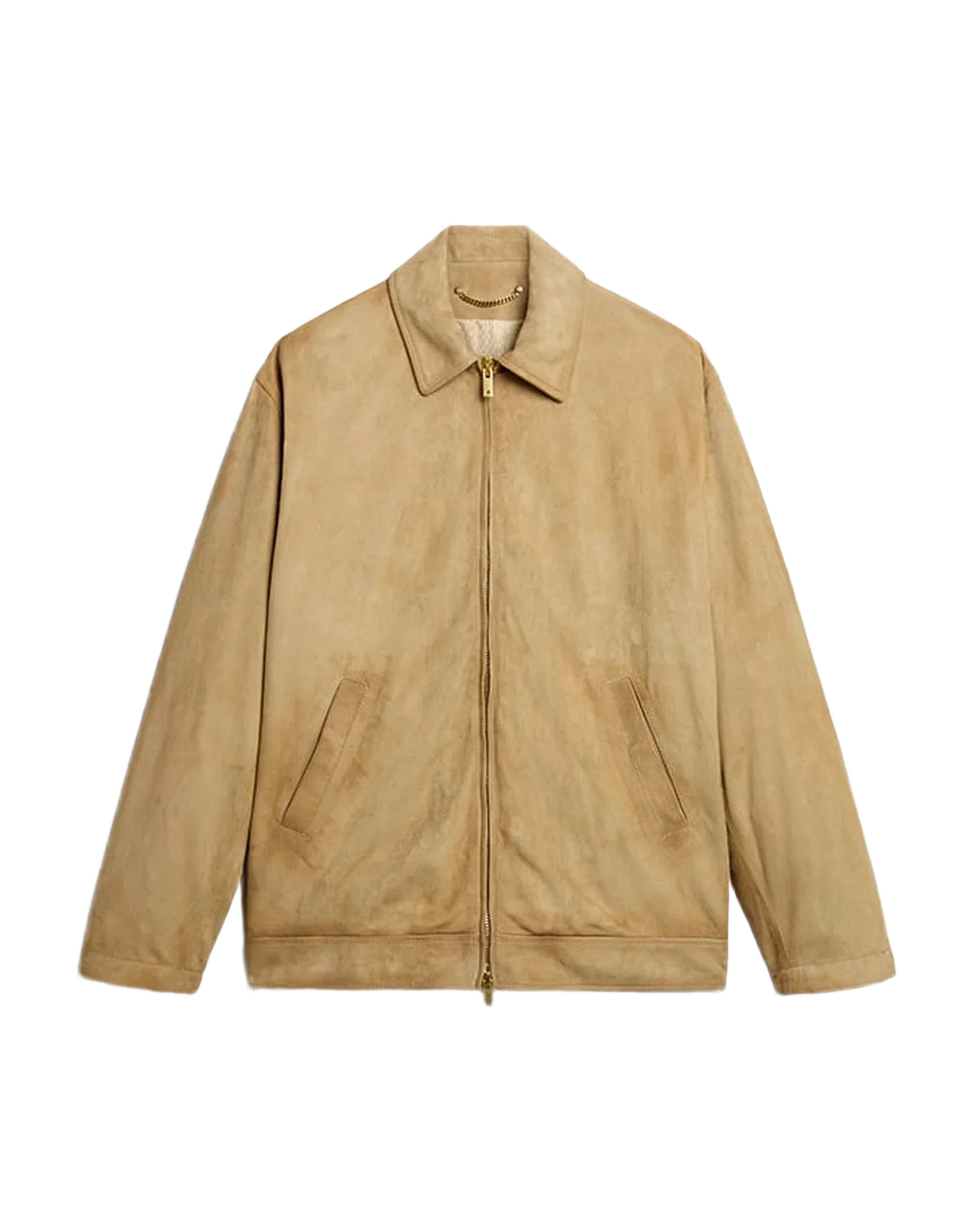 Men | Beige Colored Leather Jacket With Zip Fastening | Dark Taupe