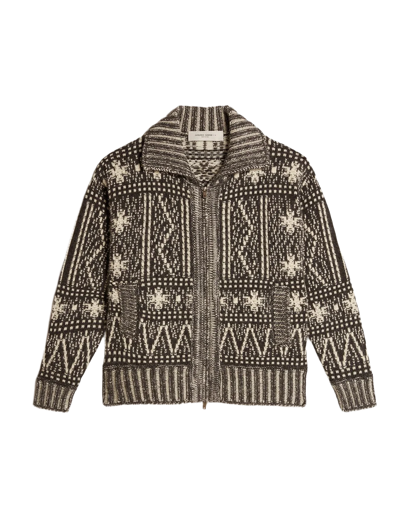 Men | Cardigan With Gray Fair Isle Pattern | Dark Melange Grey x Lamb''S Wool - Image 6