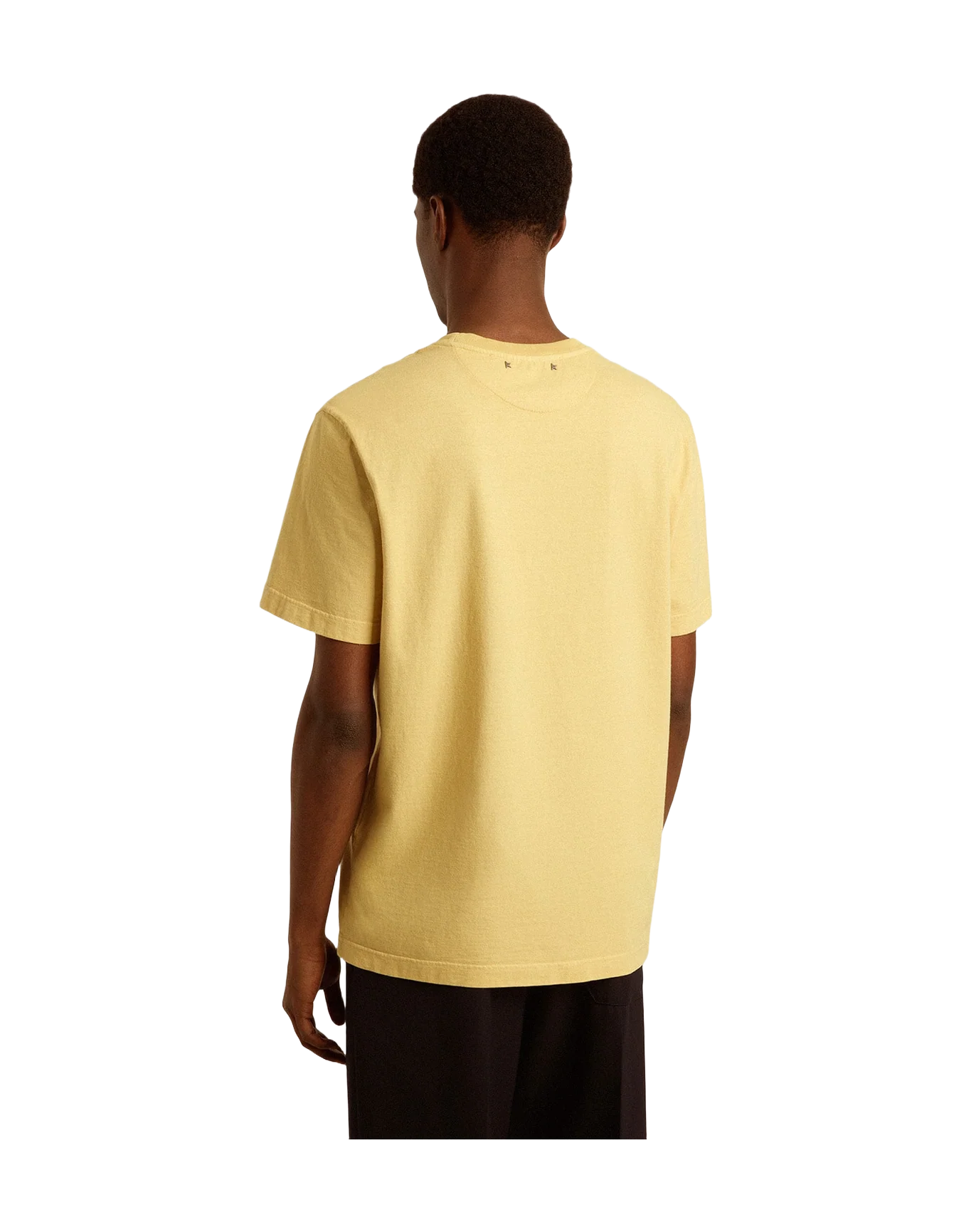 Men | Cotton T Shirt In Pale Yellow With Faded Lettering | Raffia x Dark Brown - Image 3