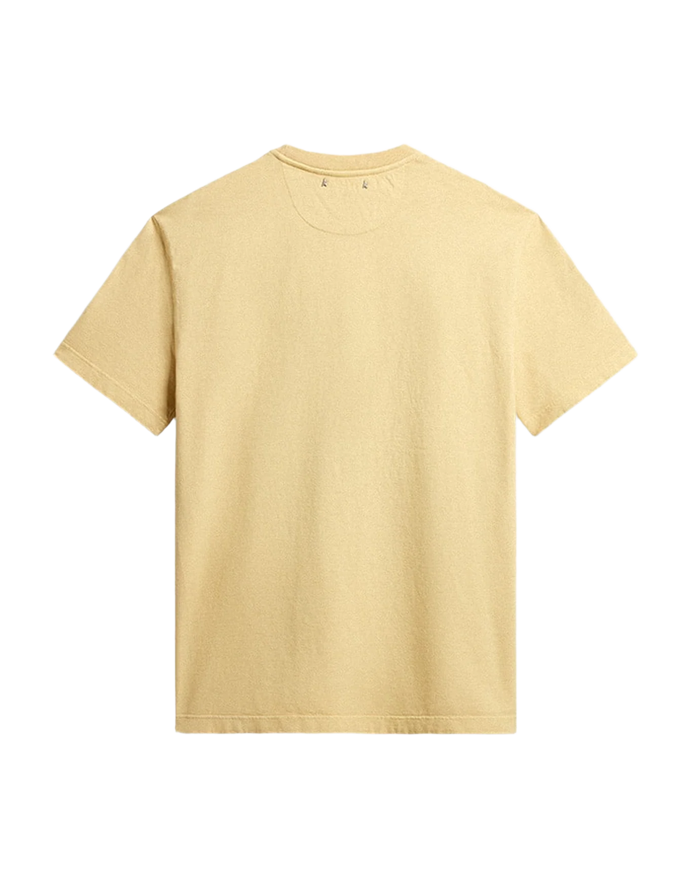 Men | Cotton T Shirt In Pale Yellow With Faded Lettering | Raffia x Dark Brown - Image 4