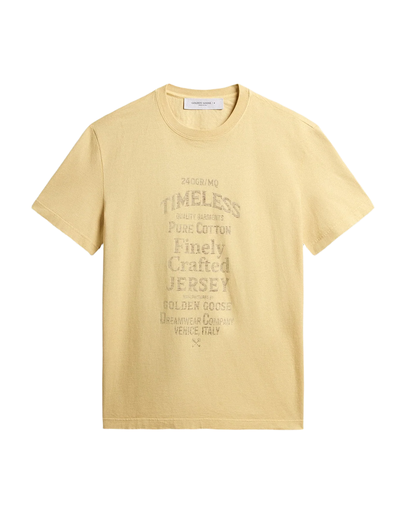 Men | Cotton T Shirt In Pale Yellow With Faded Lettering | Raffia x Dark Brown - Image 7