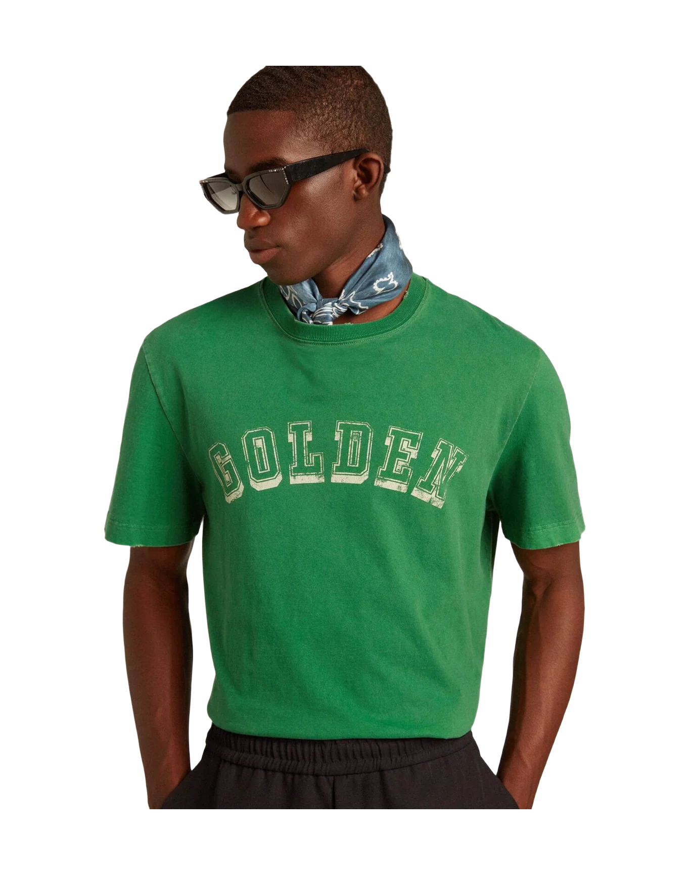 Men | Cotton T Shirt With Lettering At The Center | Green Jacket x Heritage White