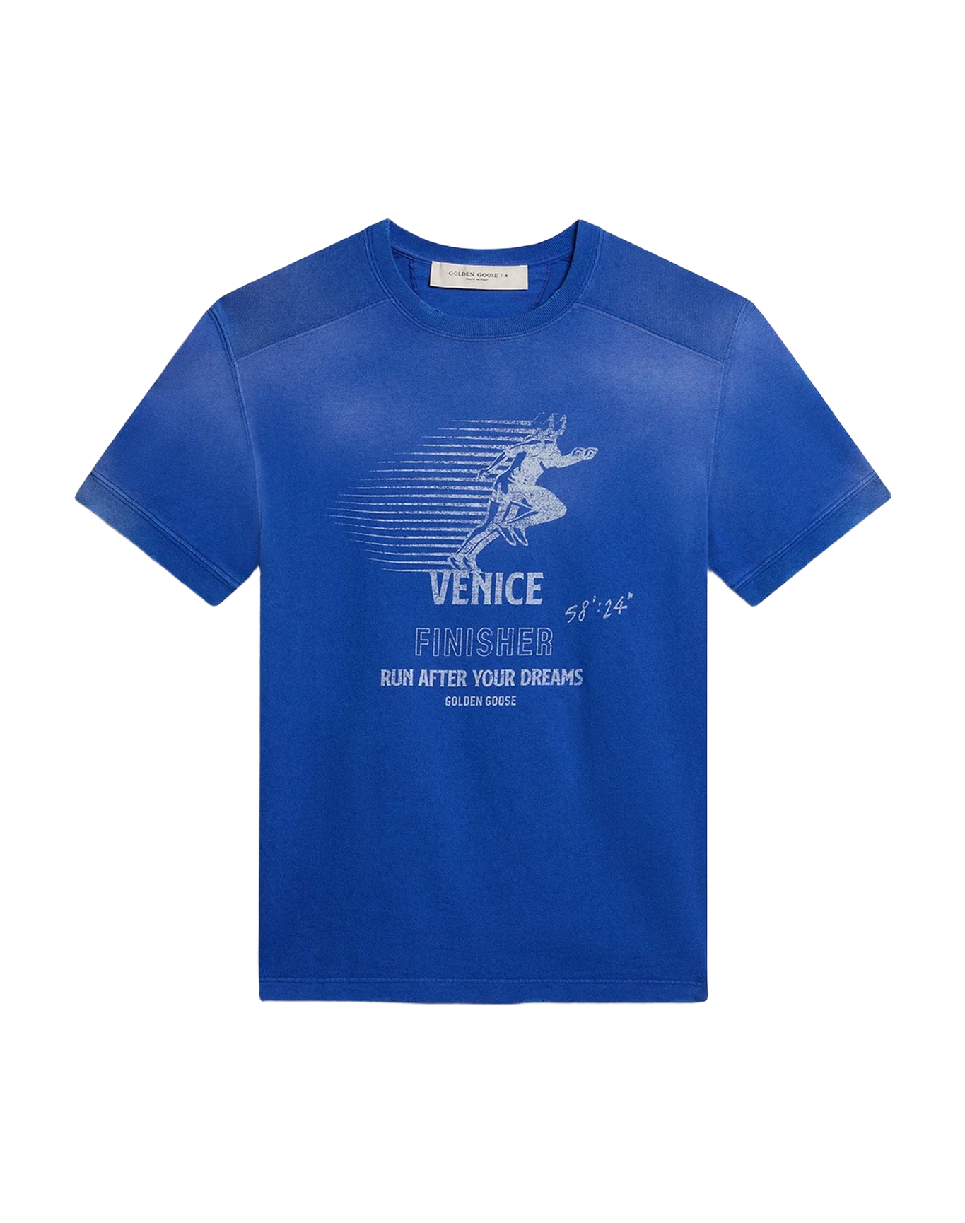 Men | Cotton T Shirt With Poster On The Front | Marathon Blue x Heritage White - Image 7
