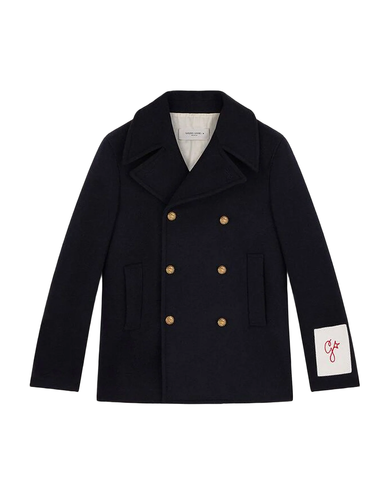 Men | Double Breasted Coat In Wool With Gold Buttons | Dark Blue - Image 3