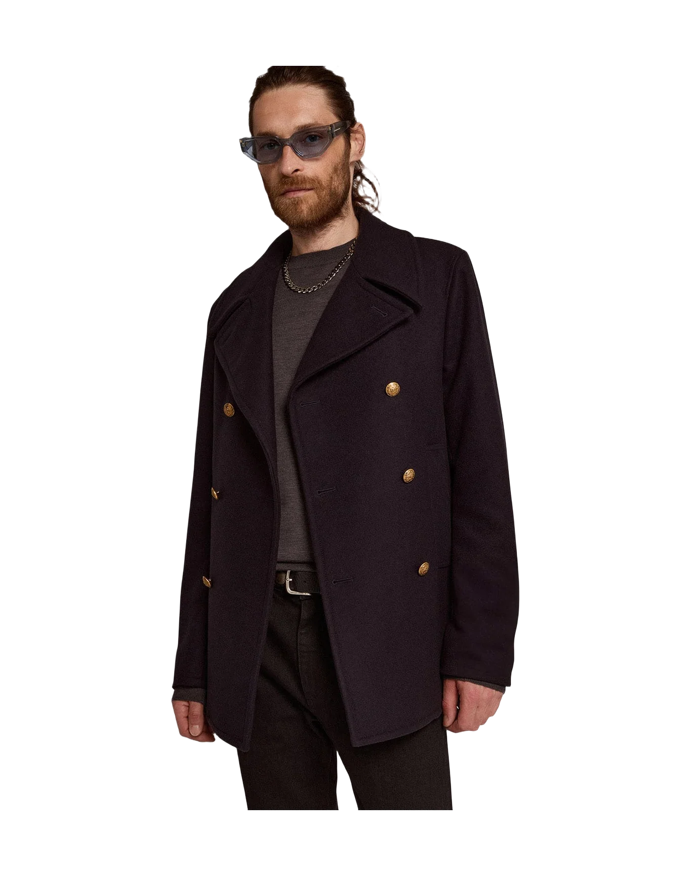 Men | Double Breasted Coat In Wool With Gold Buttons | Dark Blue - Image 5