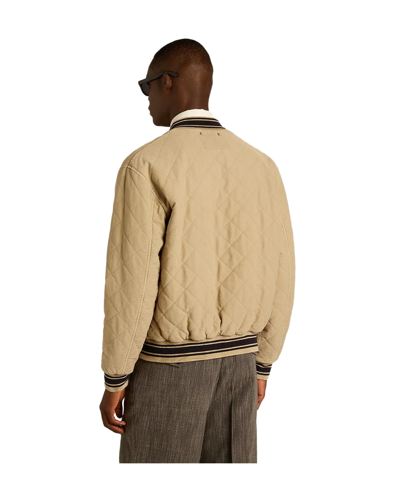 Men | Khaki Colored Quilted Cotton Bomber Jacket | Trench Coat - Image 11
