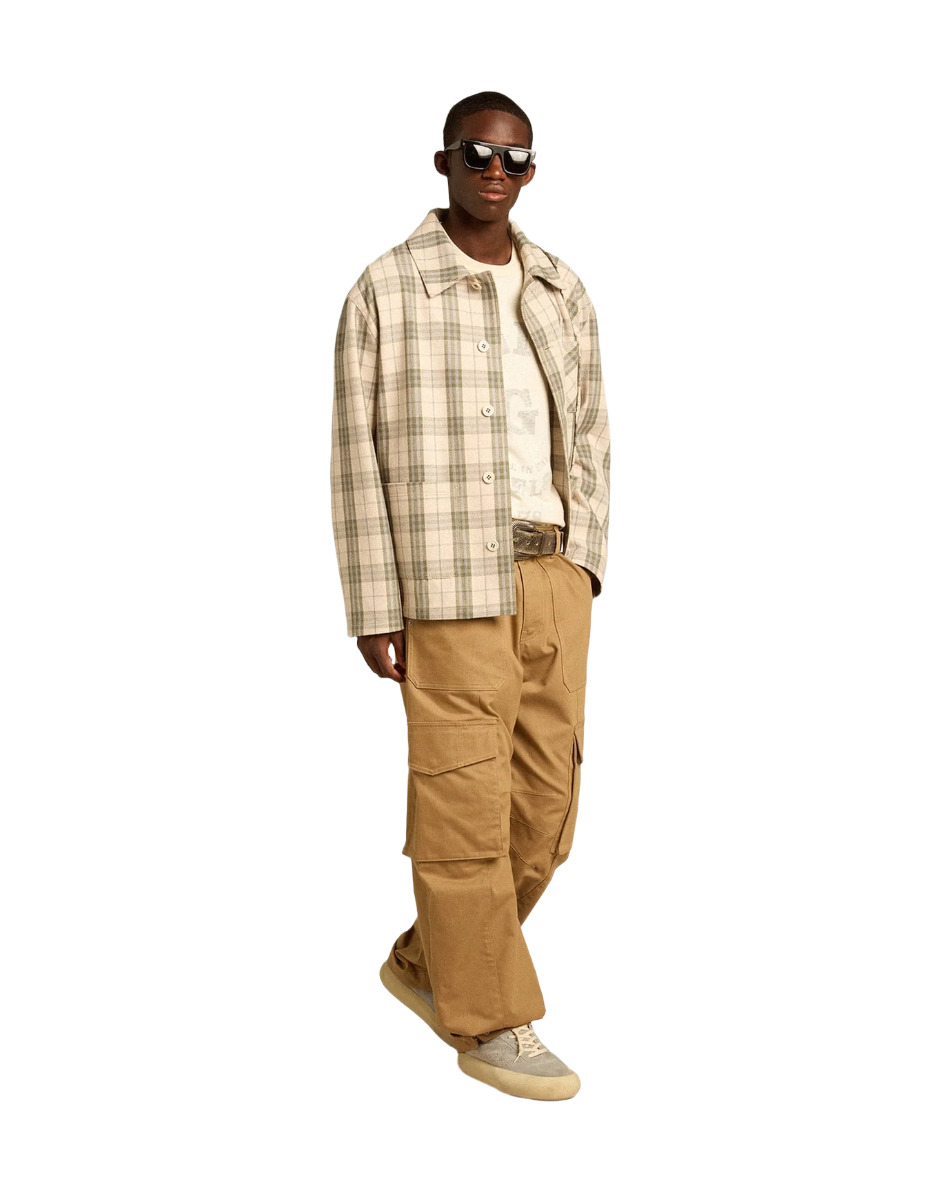 Men | Slim Fit Shirt Made Of And Cotton Flannel | Ecru x Green