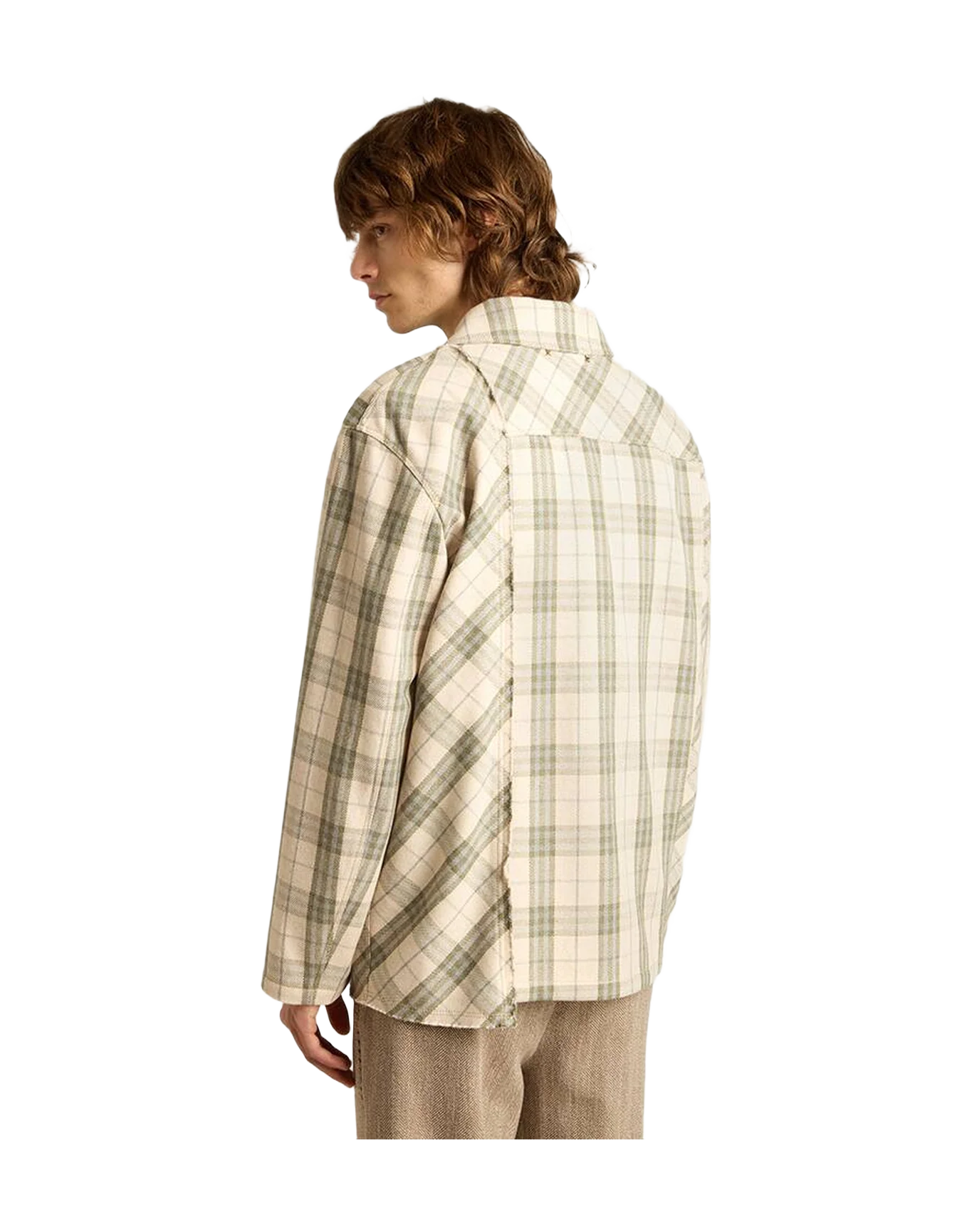 Men | Slim Fit Shirt Made Of And Cotton Flannel | Ecru x Green - Image 10
