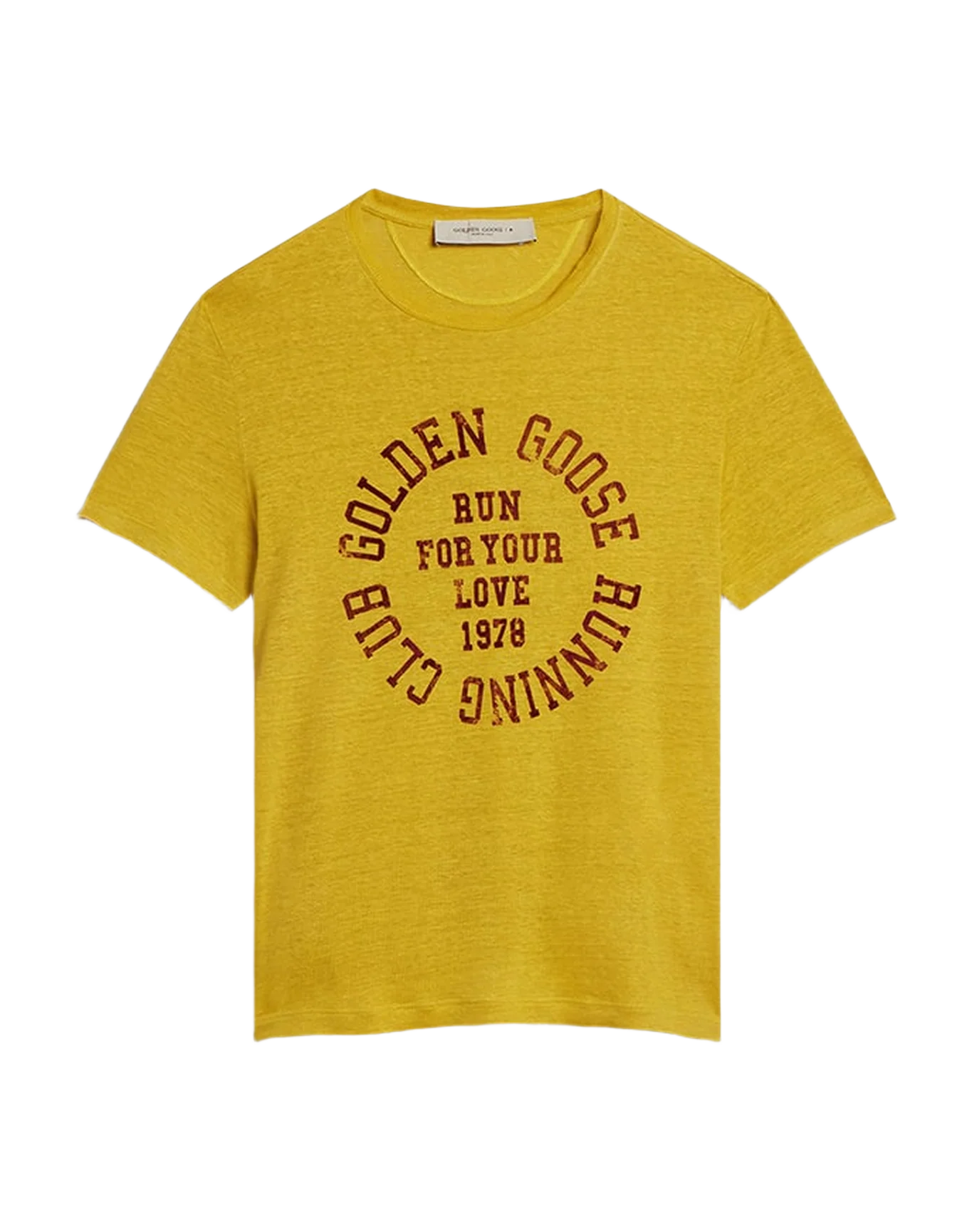 Men | T Shirt In Yellow Linen | Maize x Windsor Wine - Image 8