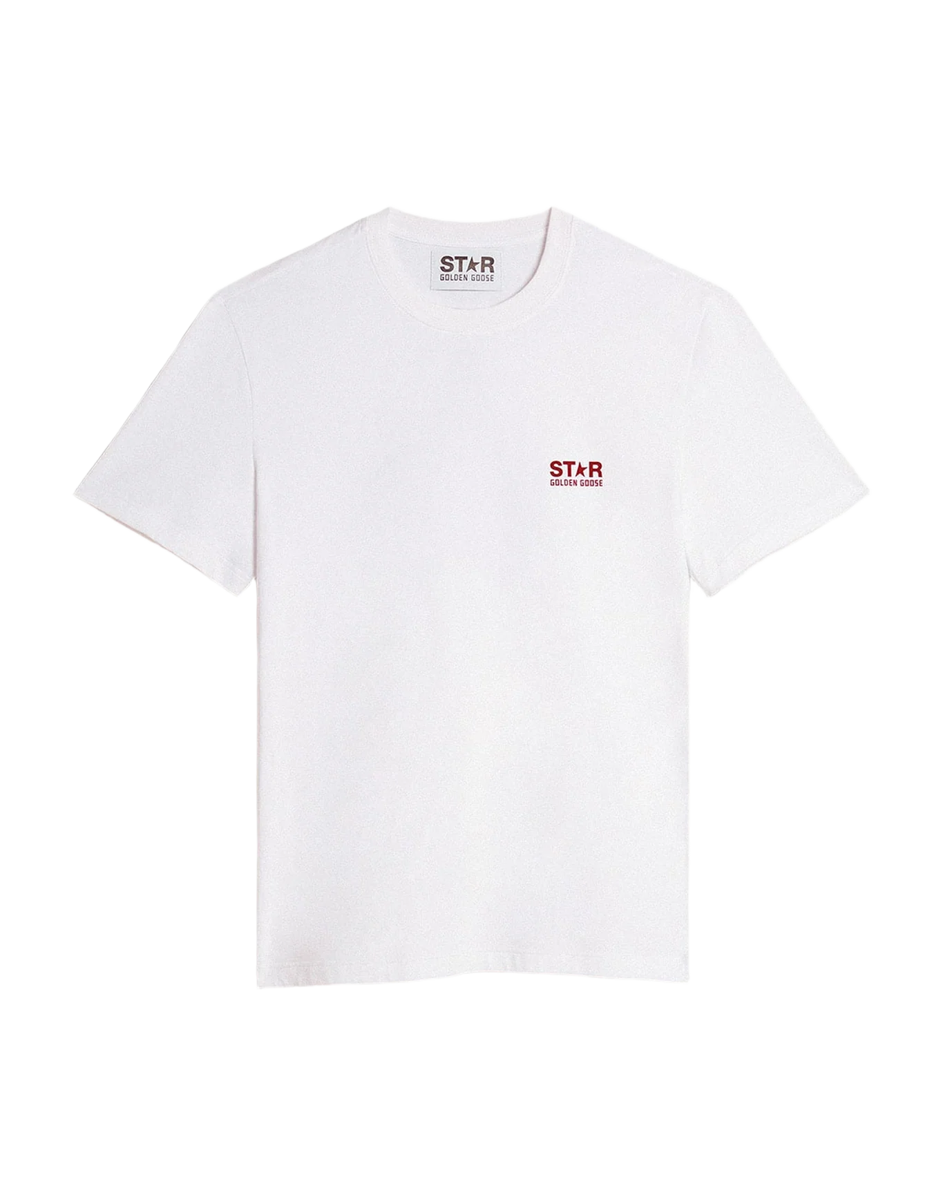 Men | T Shirt With Contrasting Burgundy Logo And Star | Optic White x Windsor Wine - Image 3