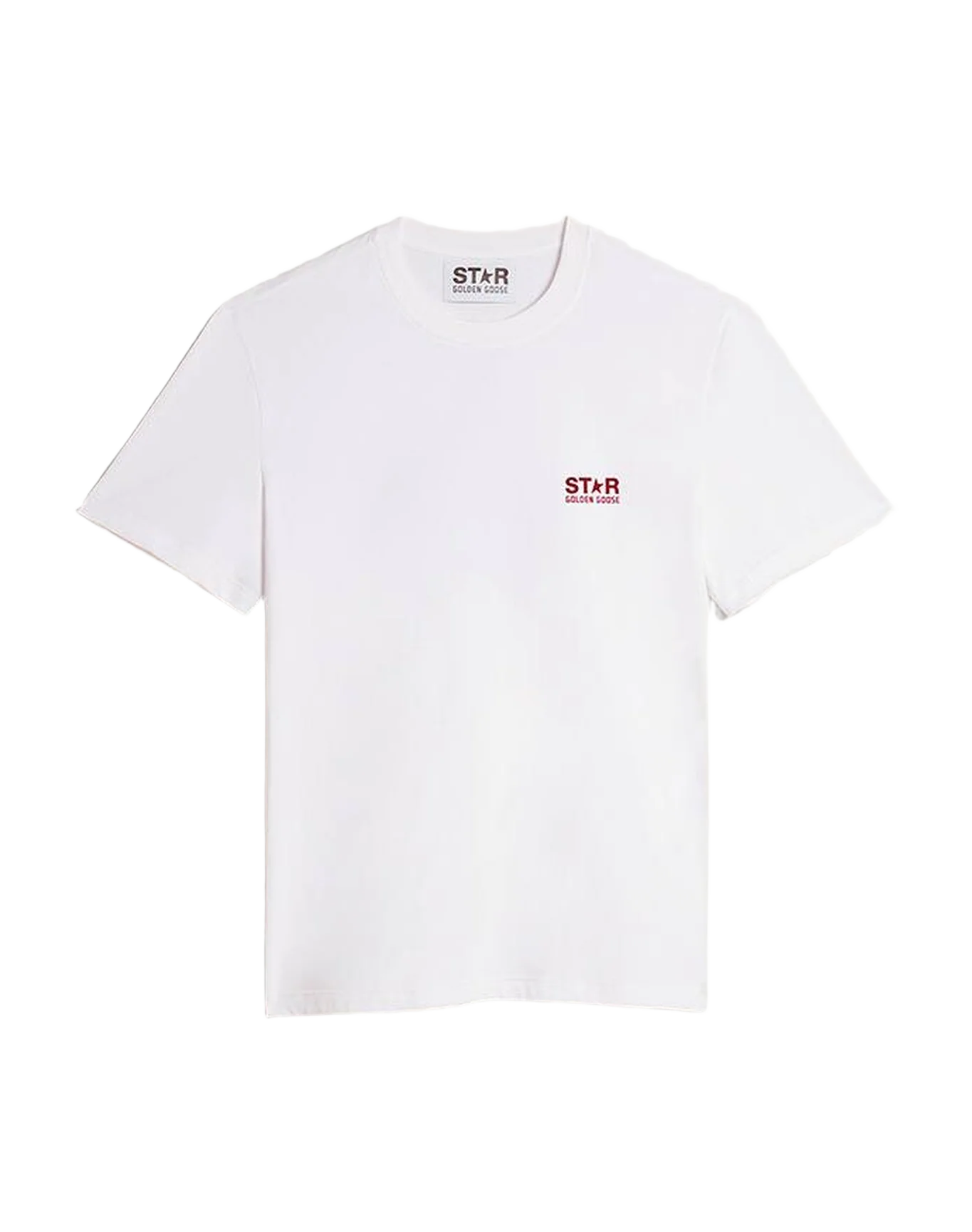 Men | T Shirt With Contrasting Burgundy Logo And Star | Optic White x Windsor Wine - Image 9