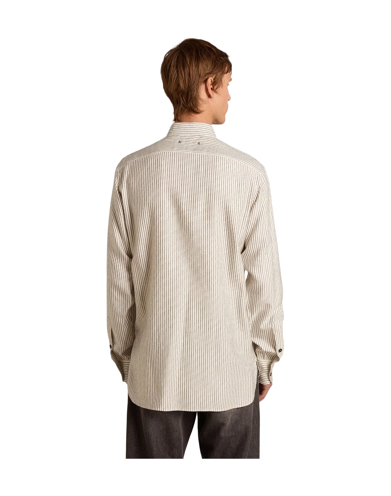 Men | White Viscose Shirt With Narrow Stripes | Artic Wolf x Black - Image 2