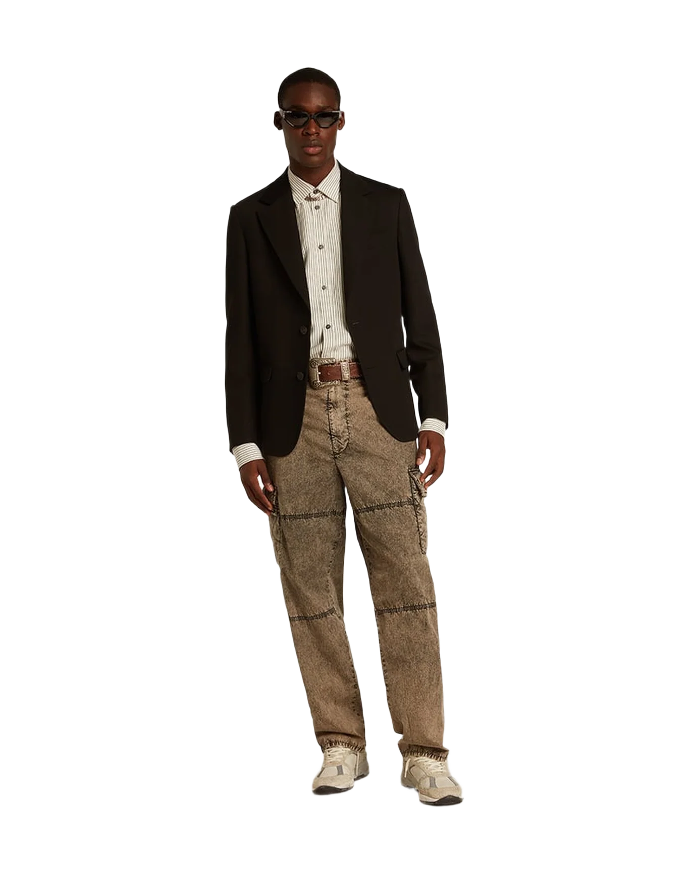 Men | White Viscose Shirt With Narrow Stripes | Artic Wolf x Black - Image 3