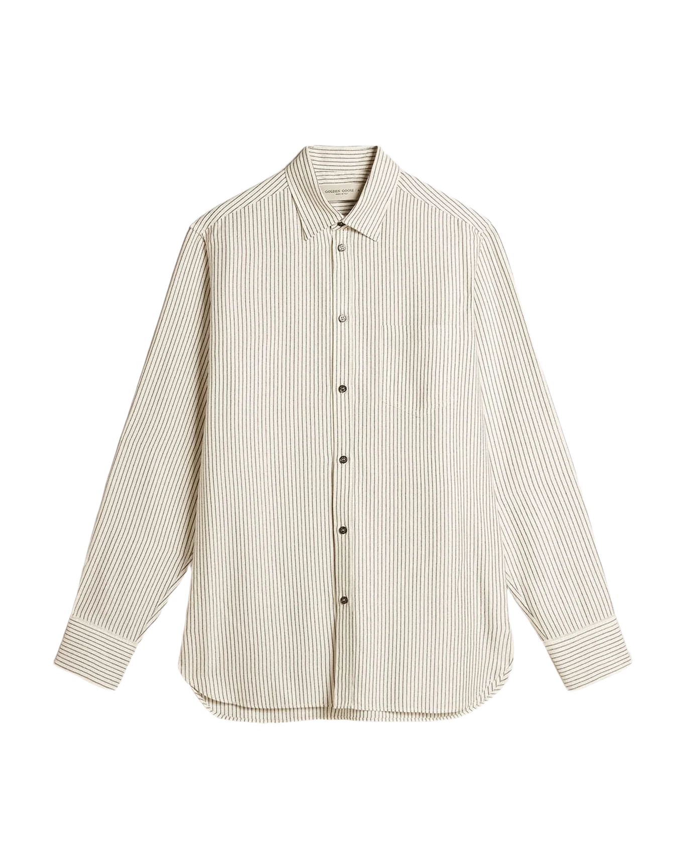 Men | White Viscose Shirt With Narrow Stripes | Artic Wolf x Black - Image 4