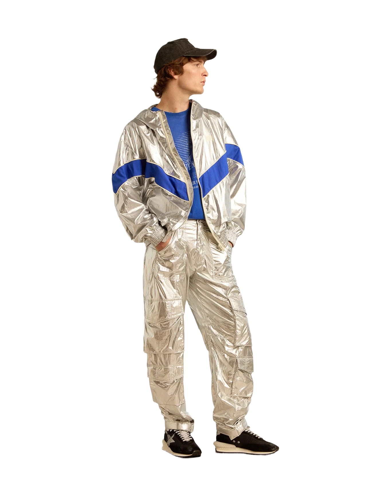 Men | Windcheater In Technical Fabric | Silver x Marathon Blue - Image 5