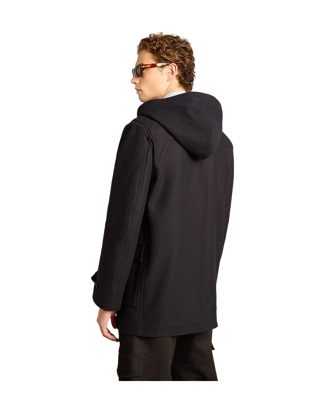 Men | Wool Duffle Coat With Hood And Toggle Fastening | Dark Blue - Image 13