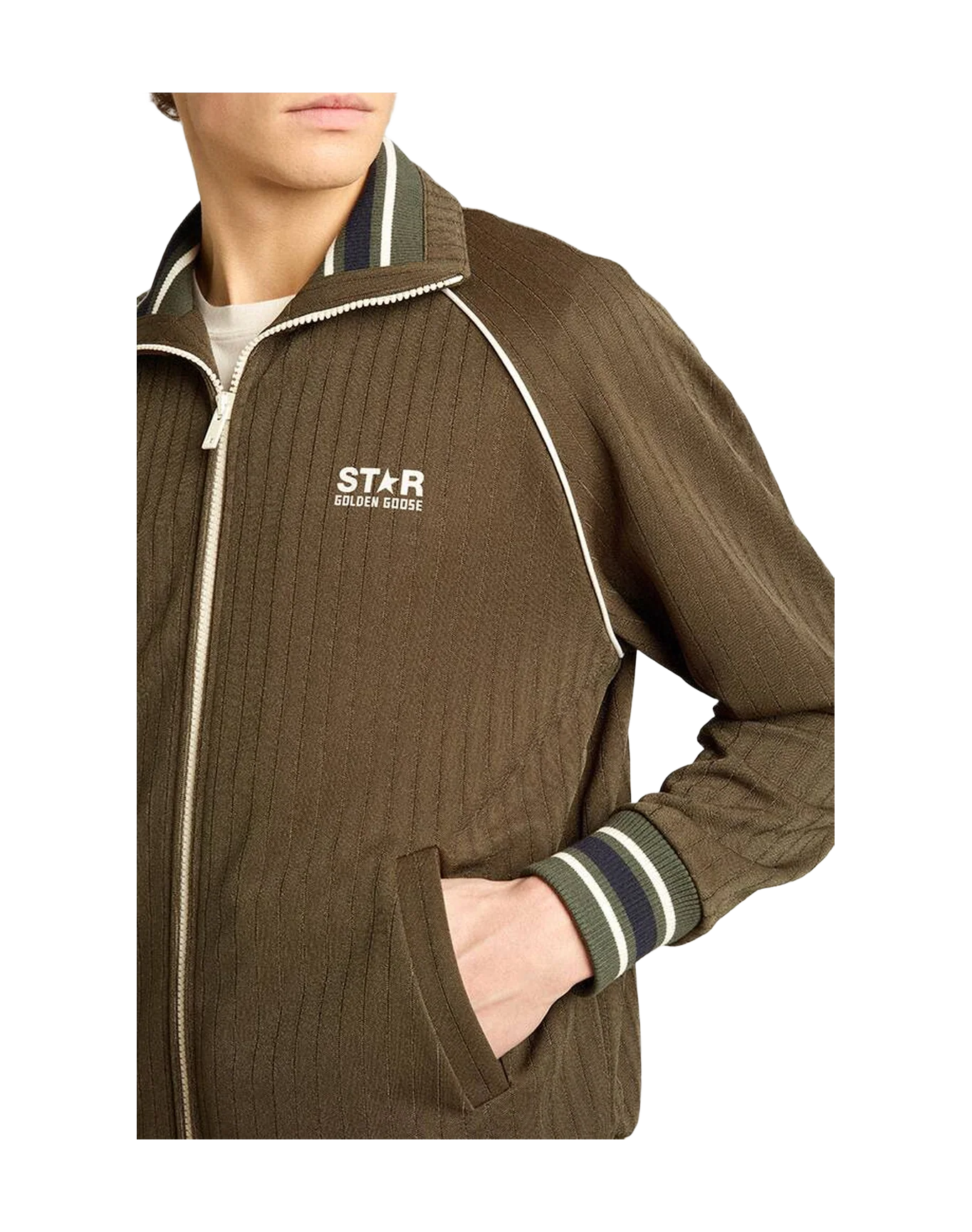 Men | Zipped Sweatshirt With White Logo | Military Green x Papyrus - Image 11