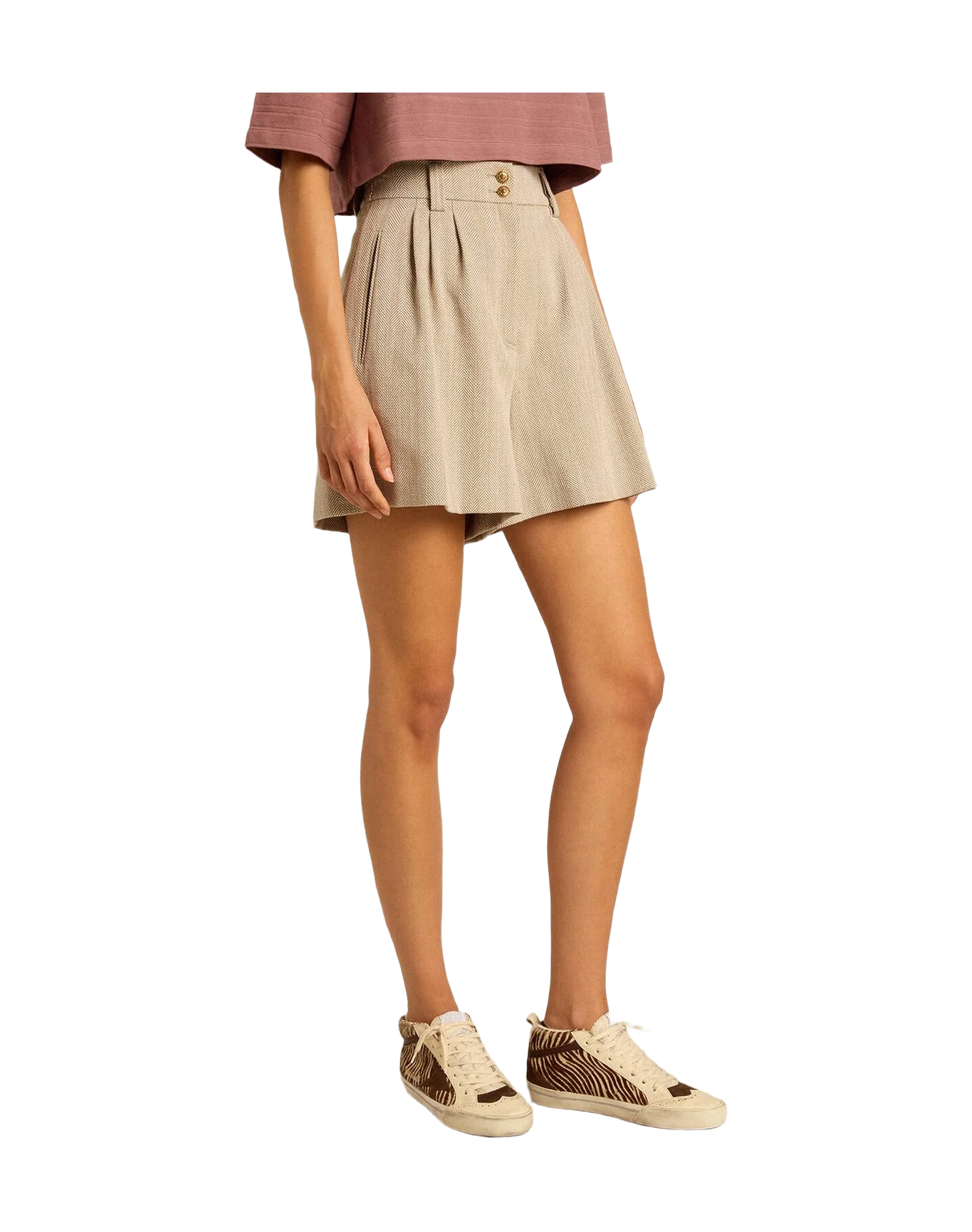Women | Aged Cotton Shorts With Elasticated Waist | Dark Olive x Vintage White - Image 4