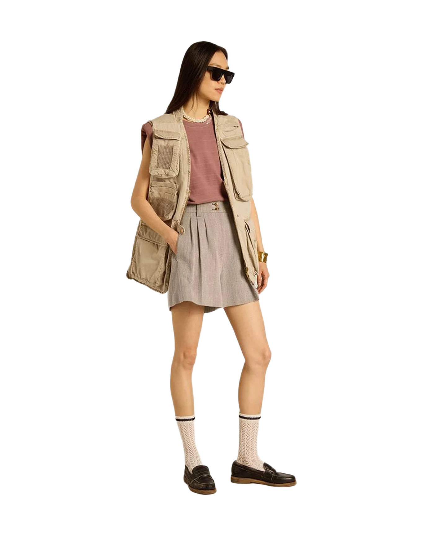 Women | Aged Cotton Shorts With Elasticated Waist | Dark Olive x Vintage White - Image 5