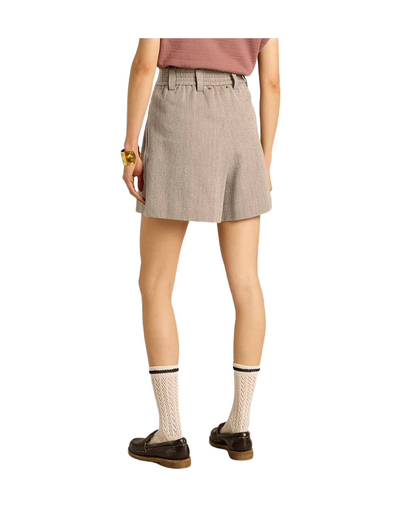 Women | Aged Cotton Shorts With Elasticated Waist | Dark Olive x Vintage White - Image 8