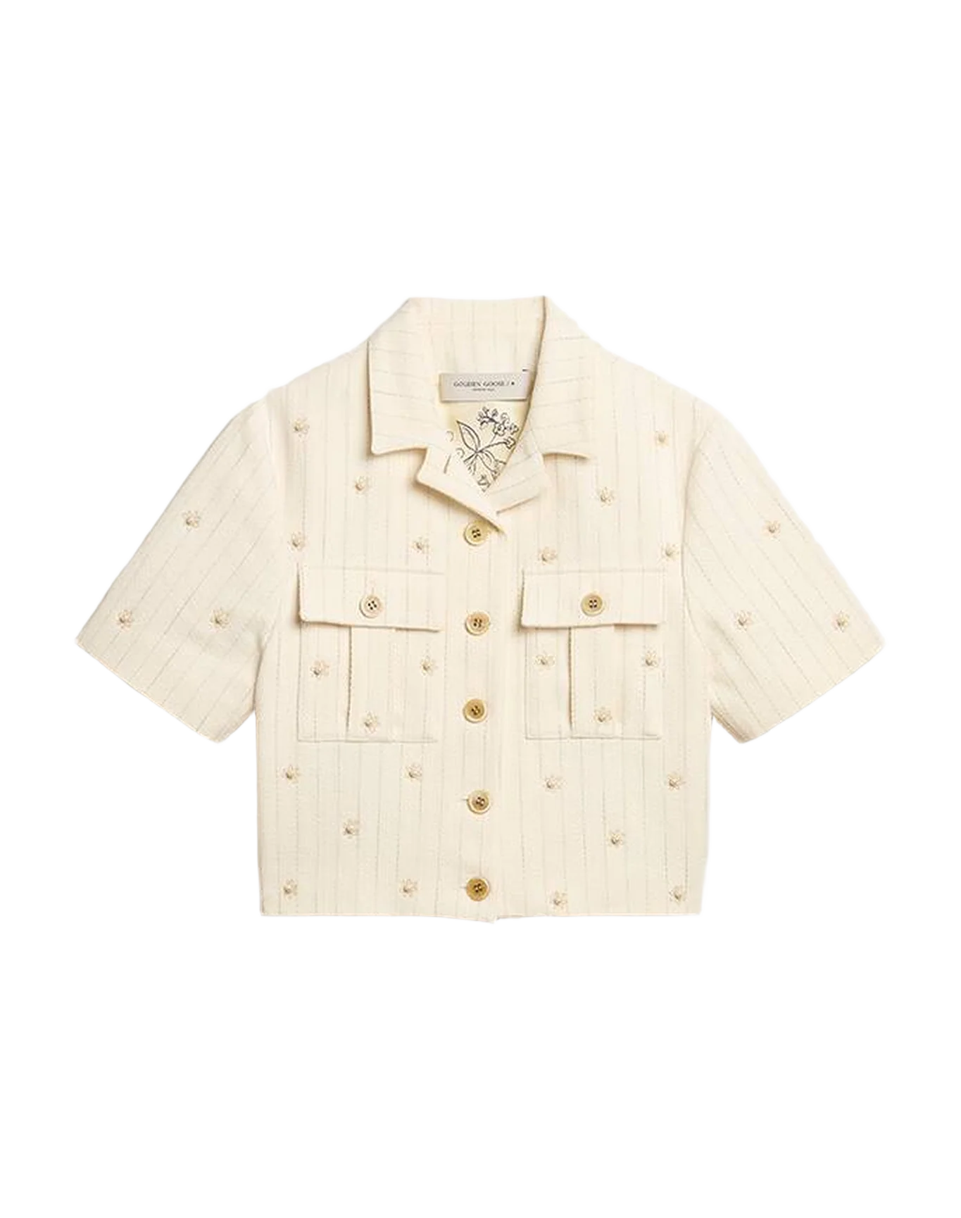 Women | Aged Jacket In Pinstripe Cotton With All Over Floral Embroidery | Heritage White x Opal Gray