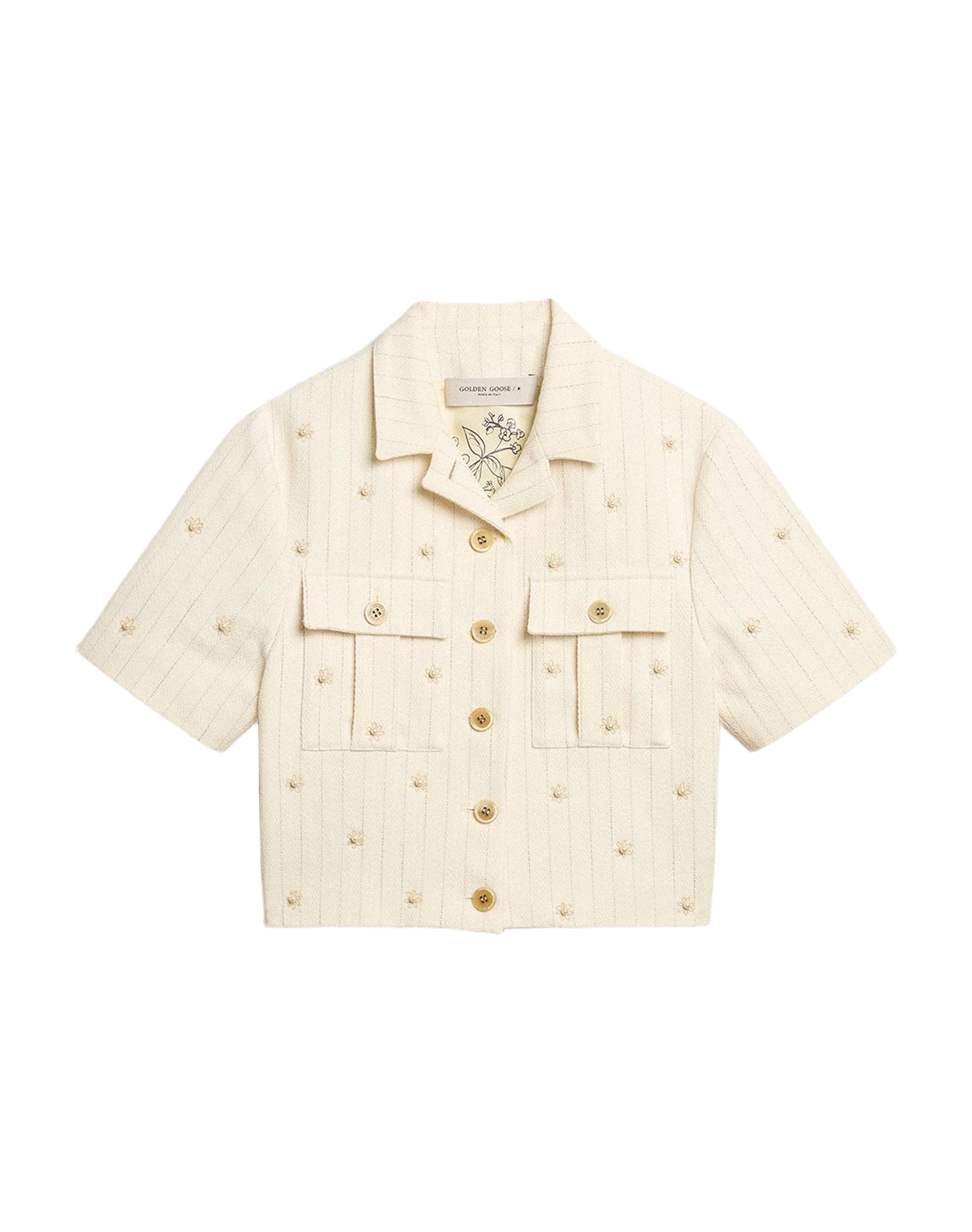 Women | Aged Jacket In Pinstripe Cotton With All Over Floral Embroidery | Heritage White x Opal Gray - Image 3