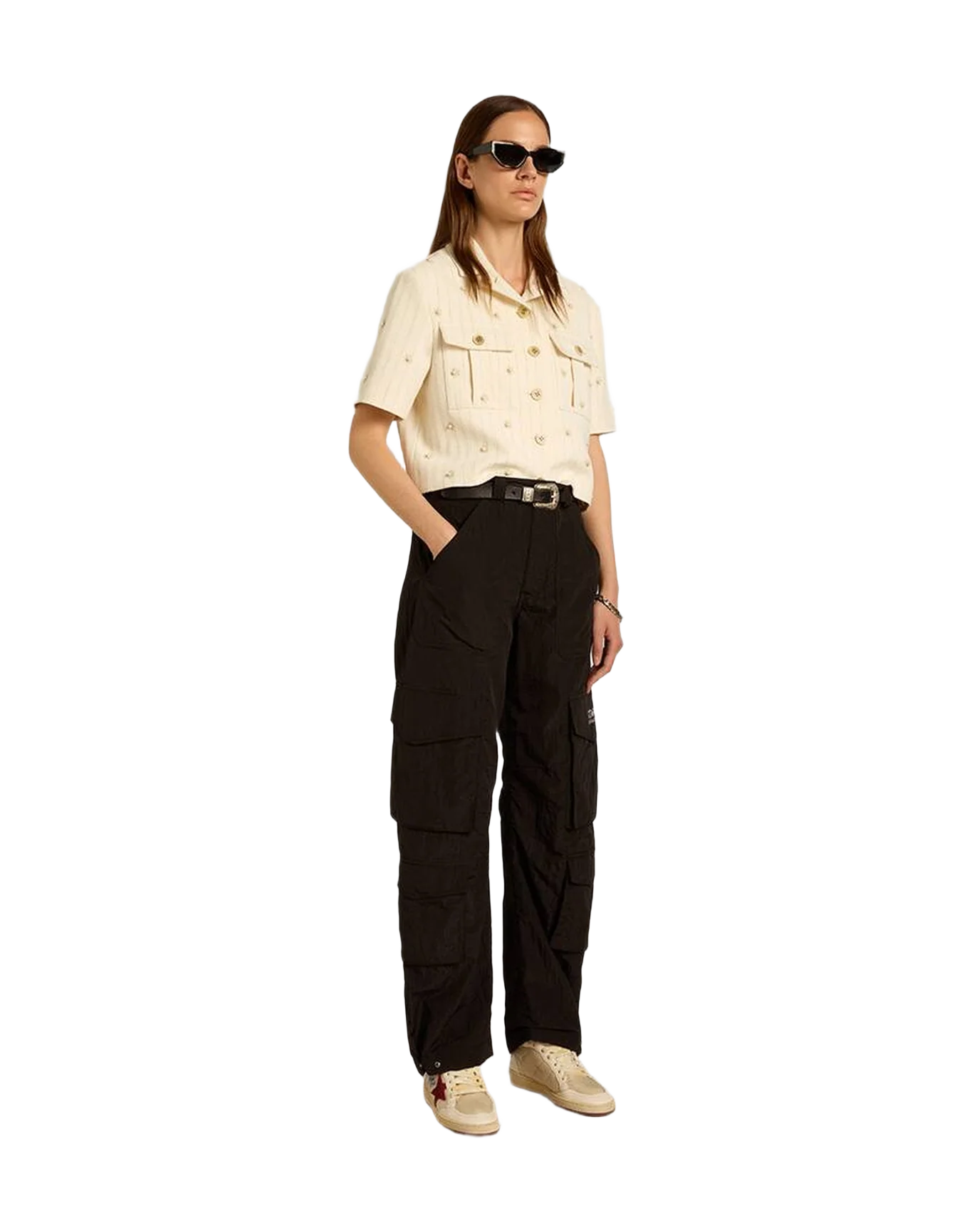 Women | Aged Jacket In Pinstripe Cotton With All Over Floral Embroidery | Heritage White x Opal Gray - Image 4