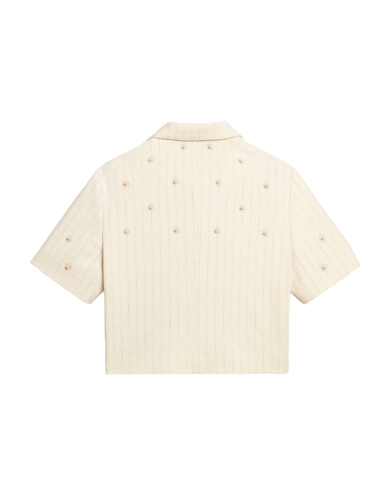 Women | Aged Jacket In Pinstripe Cotton With All Over Floral Embroidery | Heritage White x Opal Gray - Image 8