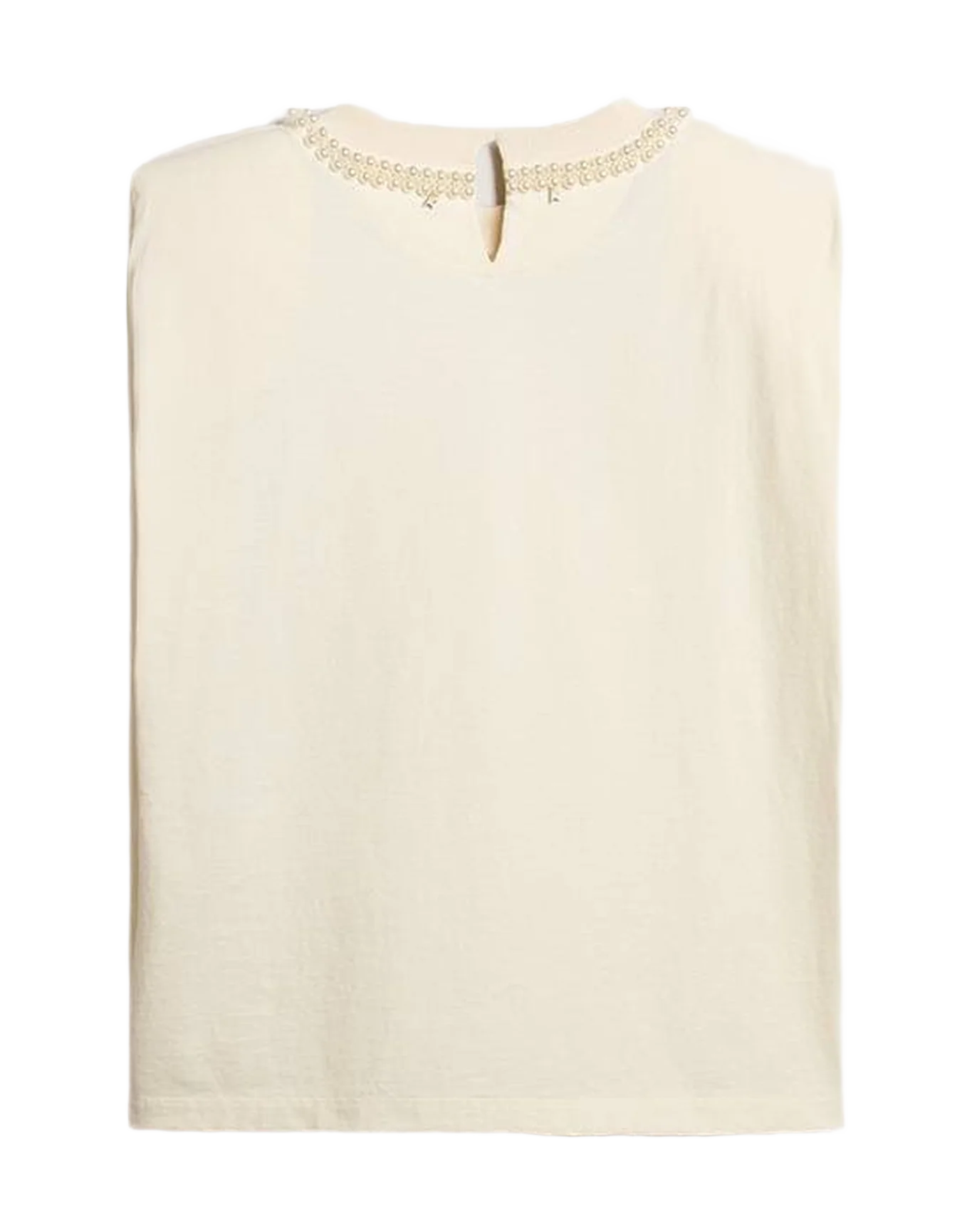 Women | Aged Sleeveless T Shirt With Pearl Embroidery | Heritage White - Image 10