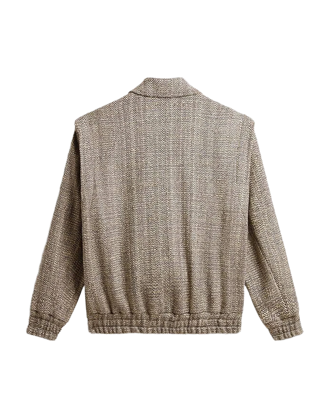 Women | Bomber Jacket In Brown Herringbone Wool | Midnight x Ecru