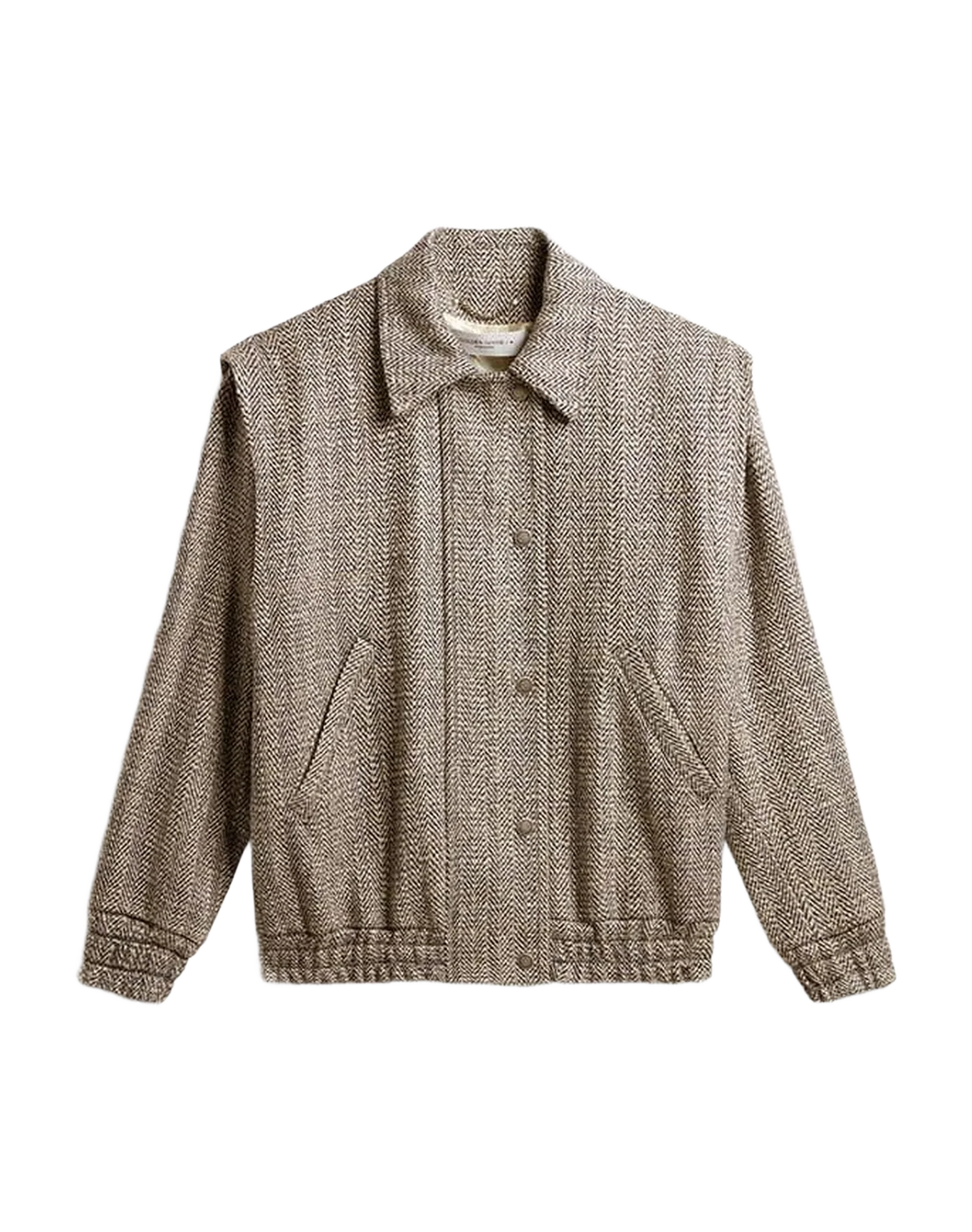 Women | Bomber Jacket In Brown Herringbone Wool | Midnight x Ecru - Image 3
