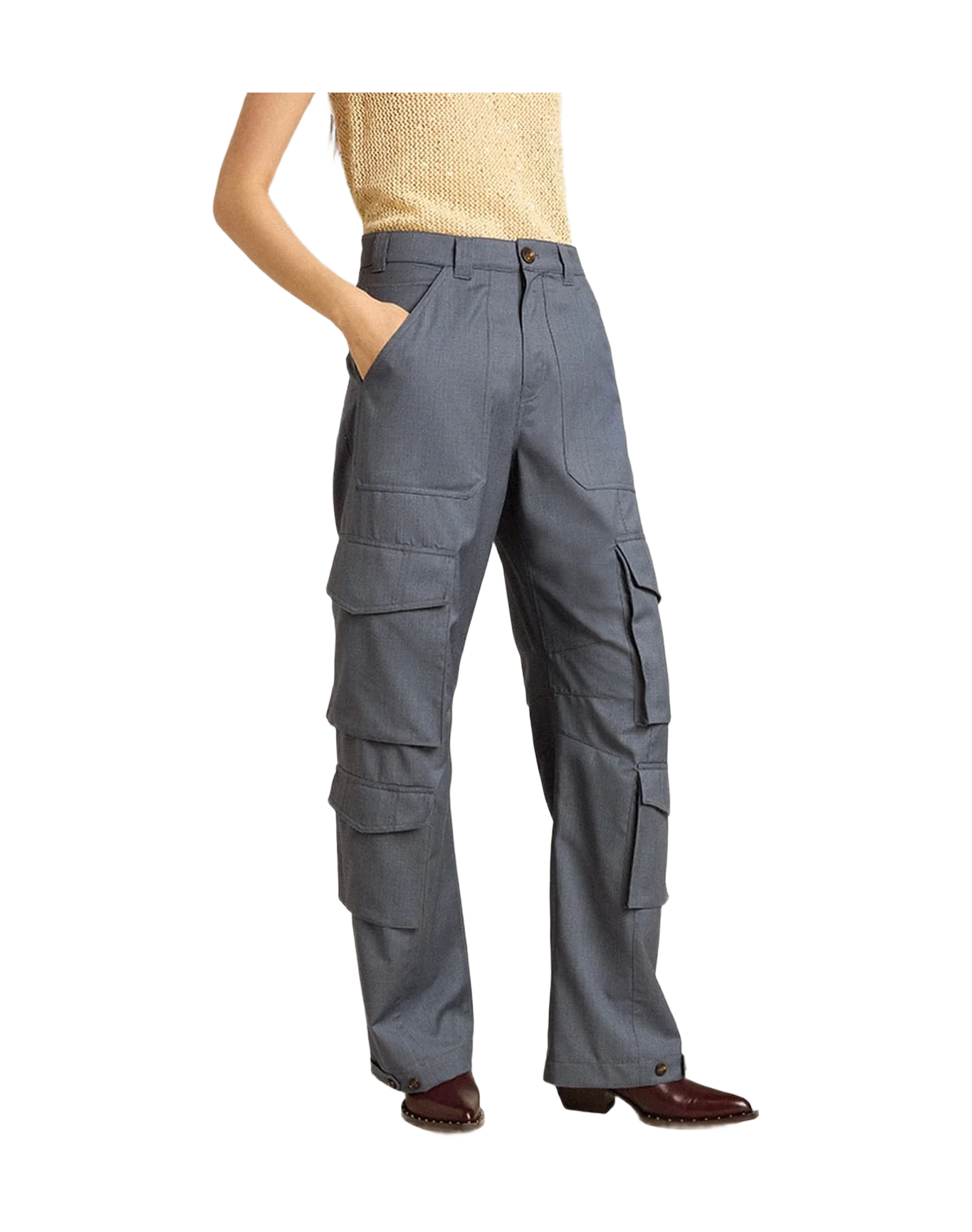Women | Cargo Pants In Baby Blue Wool | Grisallie - Image 9