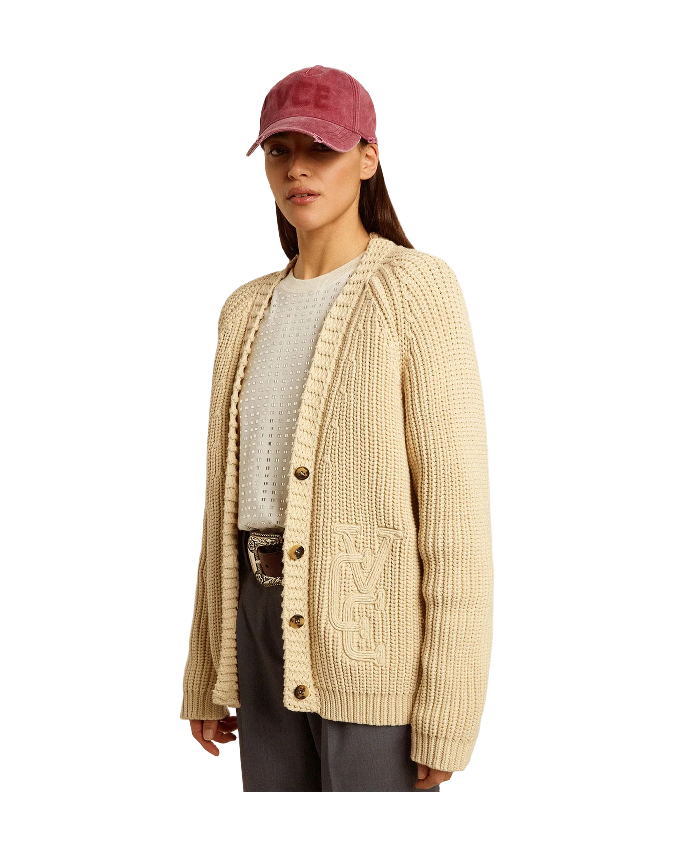 Women | Cotton Cardigan With Embroidery On The Front | Parchment - Image 6