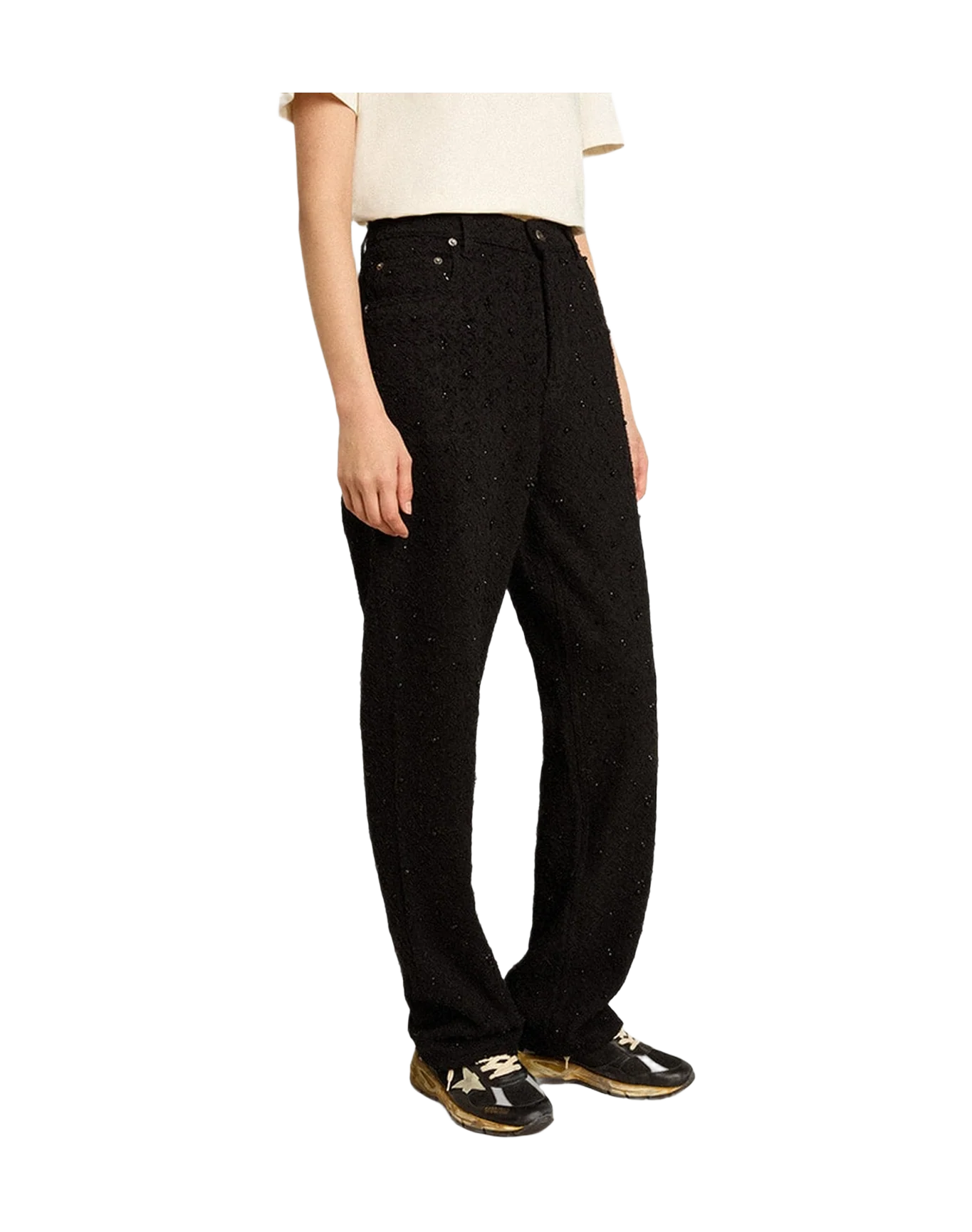 Women | Cotton Denim Pants With Crystal And Stone Decoration | Black - Image 7