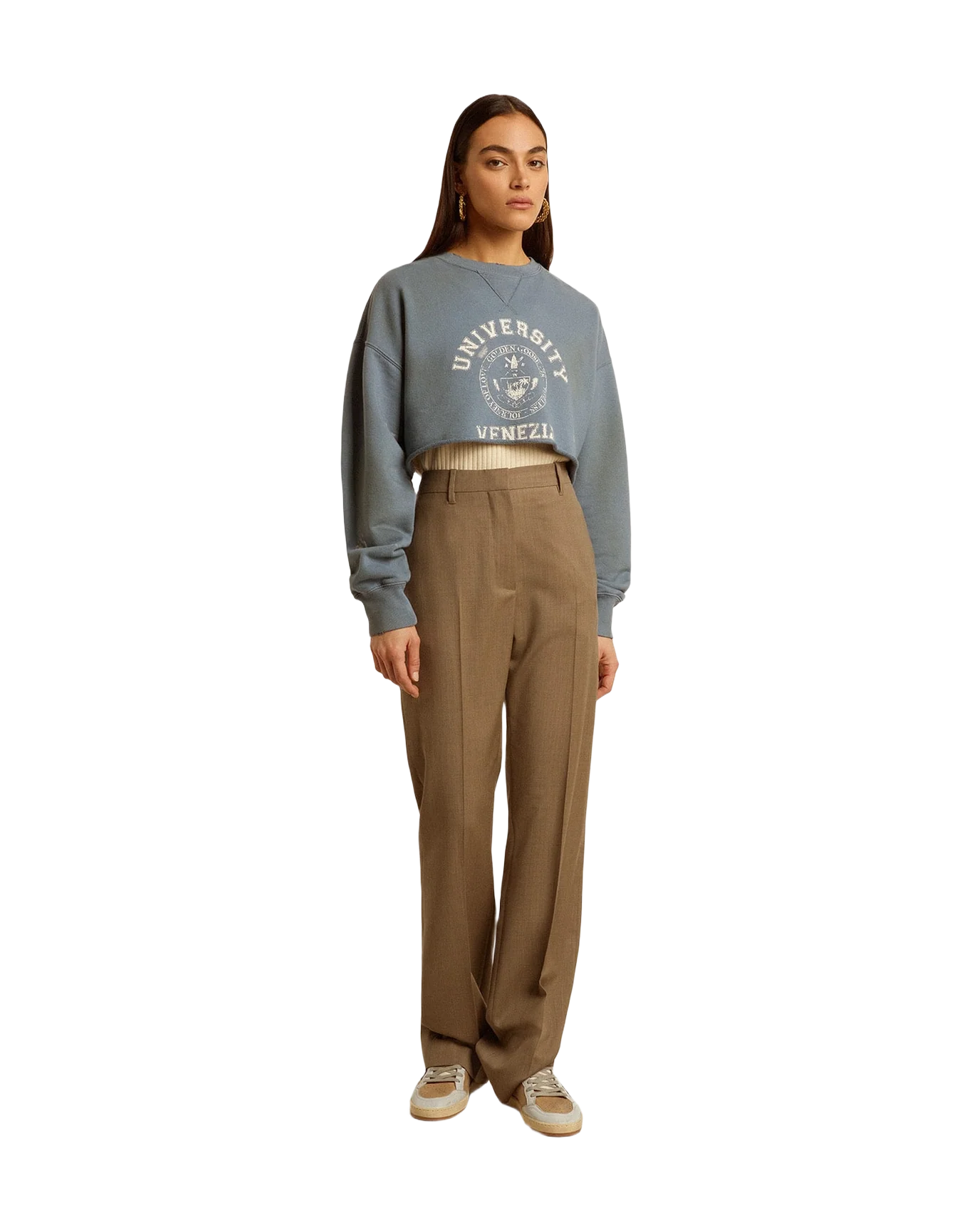 Women | Cropped Sweatshirt In Baby With Distressed Finish | Windward Blue x Heritage White - Image 6