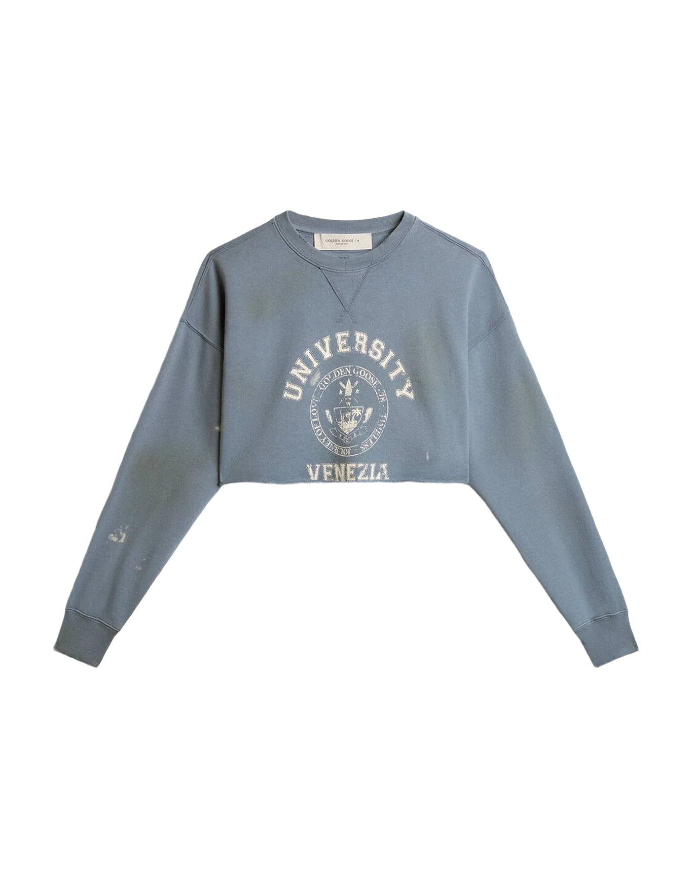 Women | Cropped Sweatshirt In Baby With Distressed Finish | Windward Blue x Heritage White - Image 7