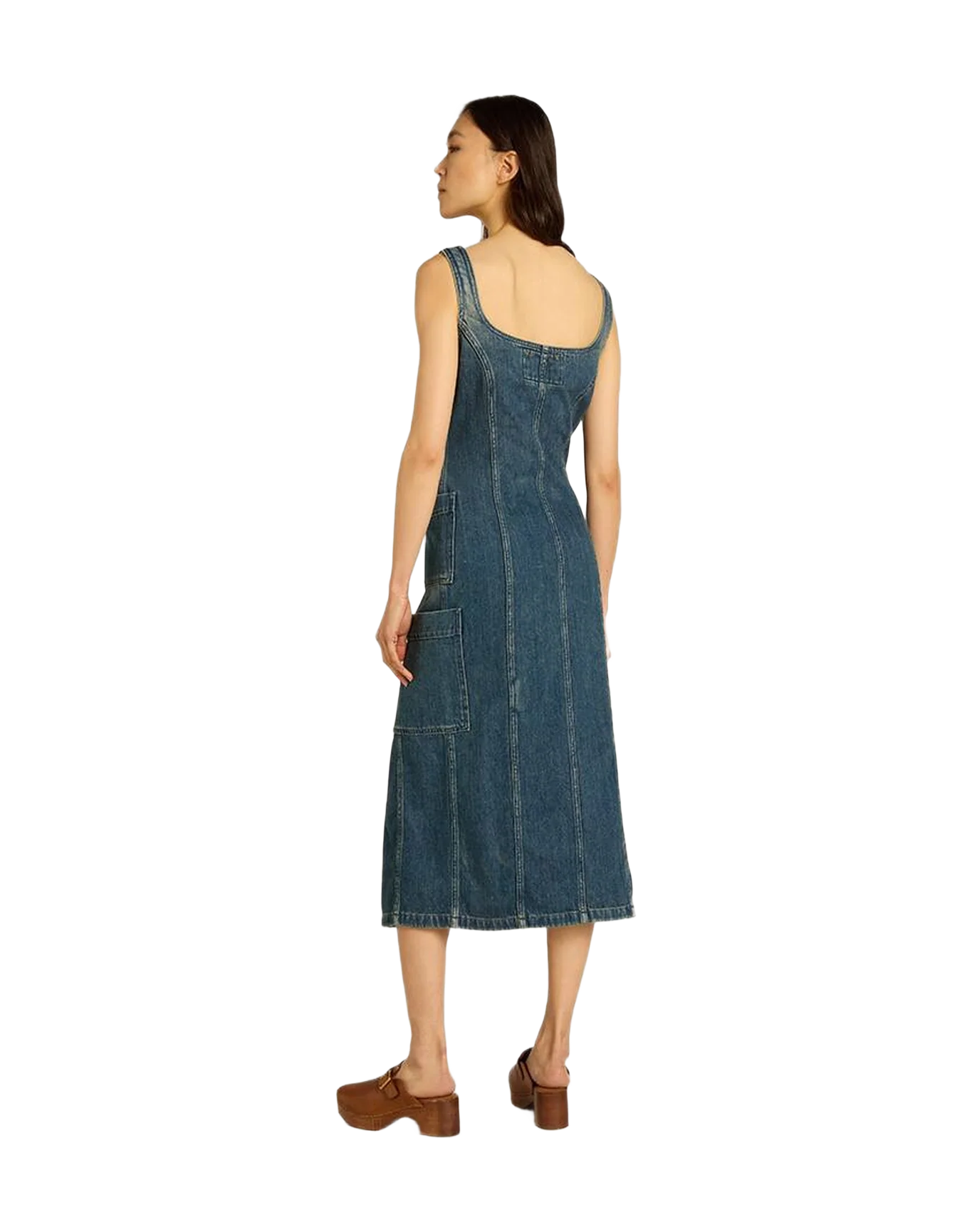 Women | Denim Sleeveless Dress With Button Fastening | Blue - Image 9