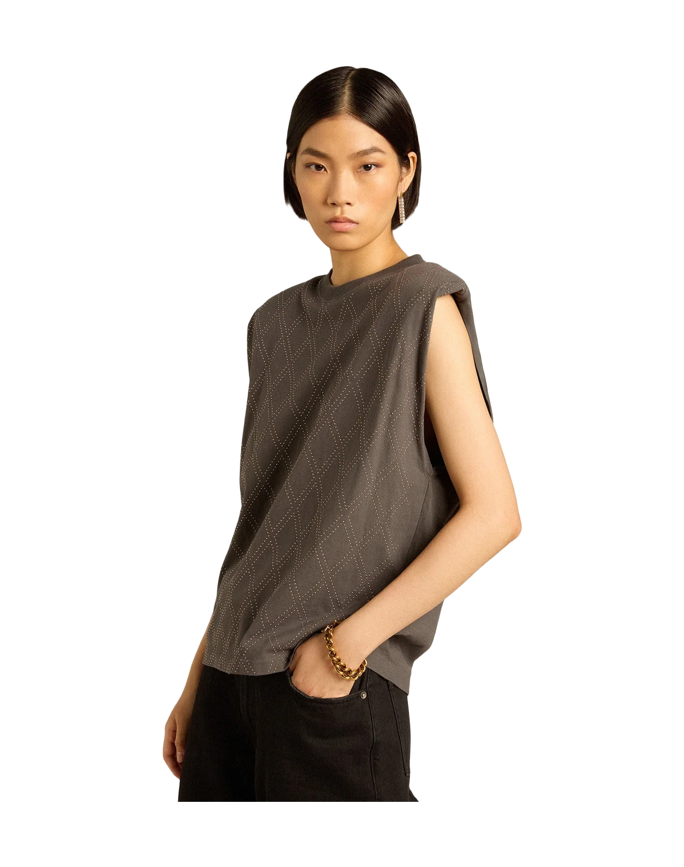 Women | Gray Sleeveless T Shirt | Anthracite - Image 2