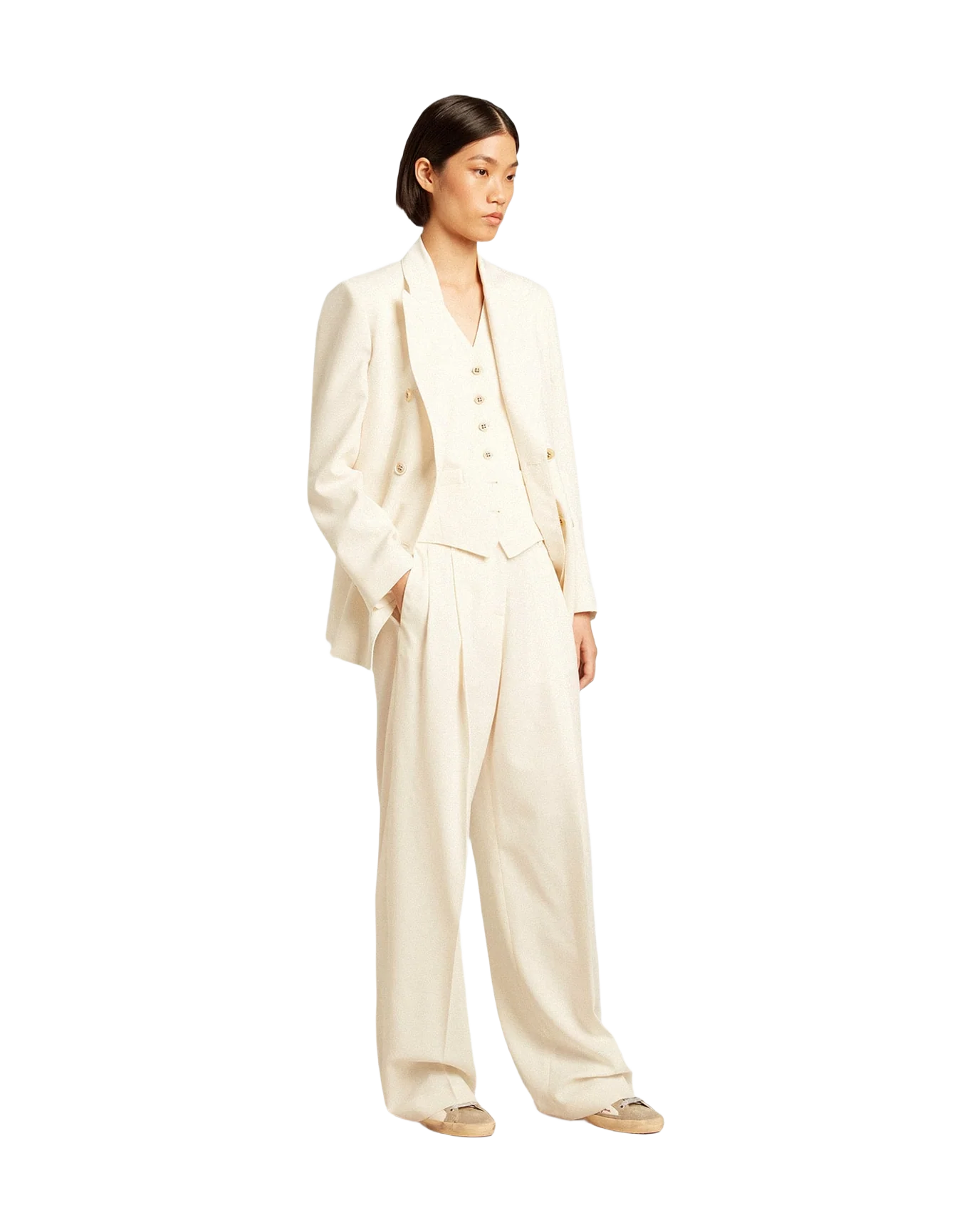 Women | Joggers In Aged White Wool Blend | Arctic Wolf - Image 3