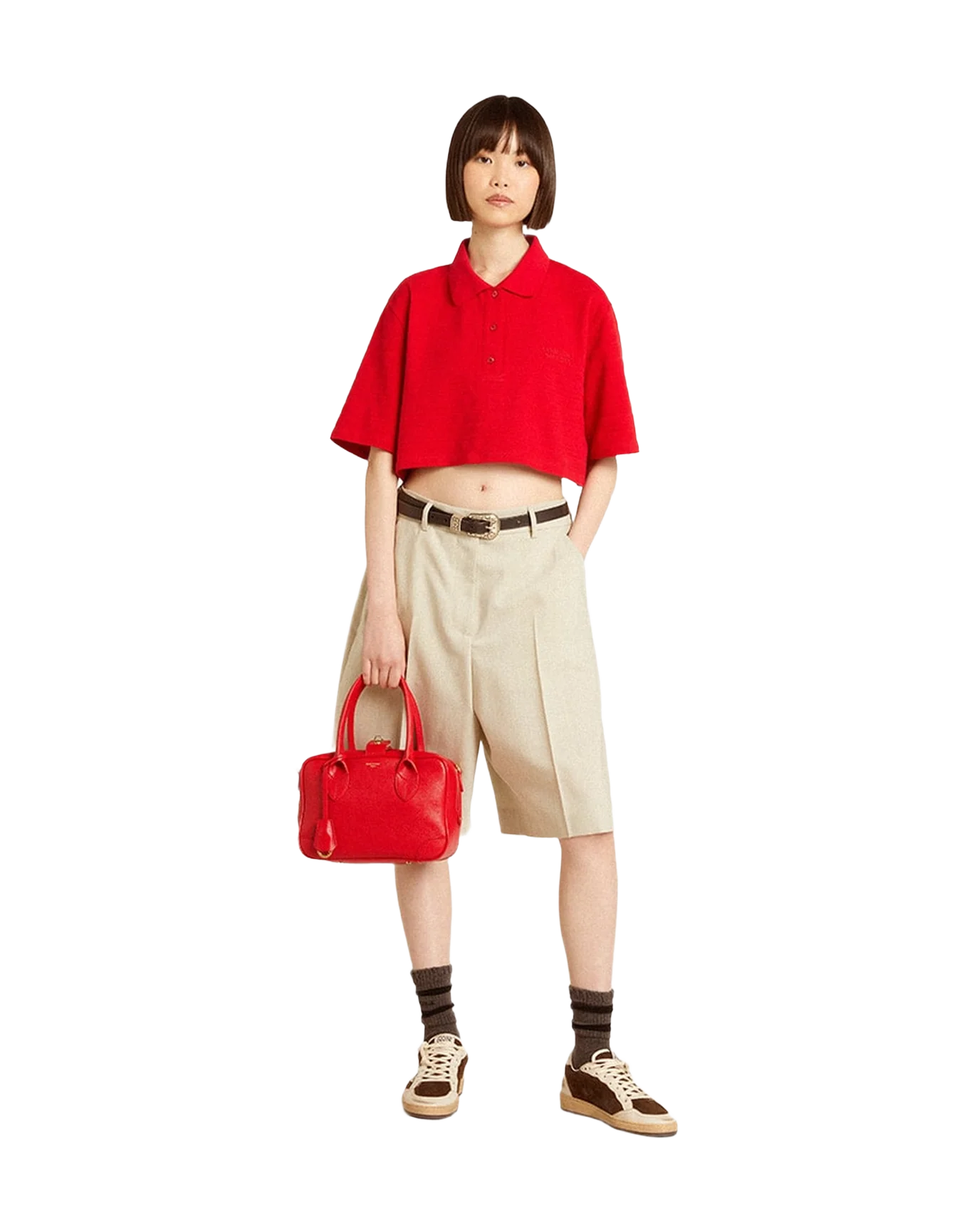 Women | Journey Cropped Polo In Cotton | Haute Red - Image 2