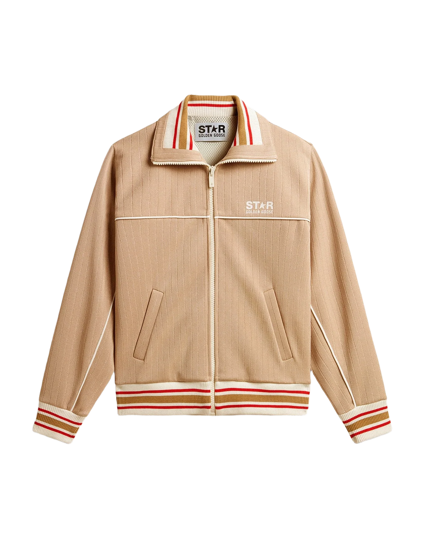 Women | Light Beige Zipped Sweatshirt With White Logo | Pale Khaki x Papyrus - Image 10
