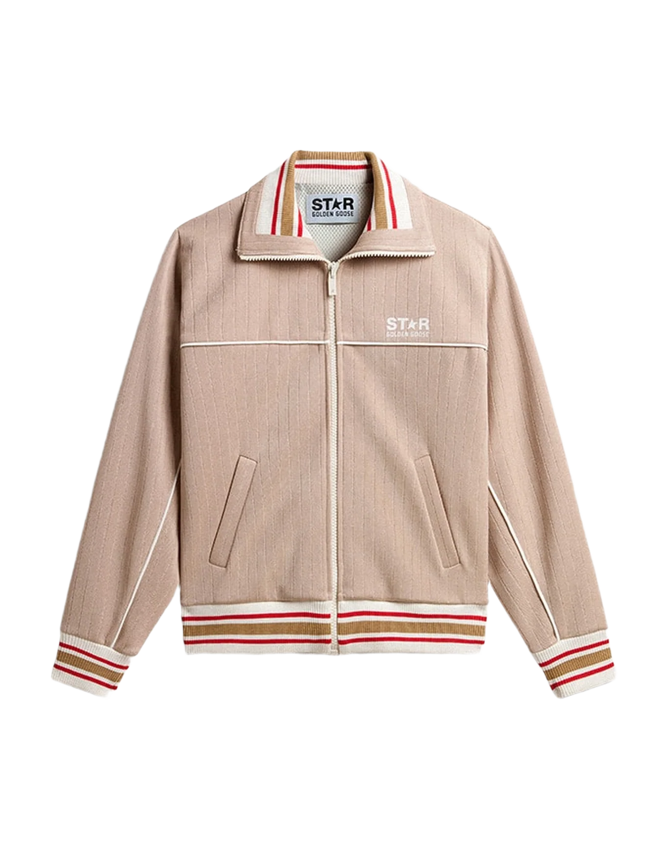 Women | Light Beige Zipped Sweatshirt With White Logo | Pale Khaki x Papyrus - Image 2