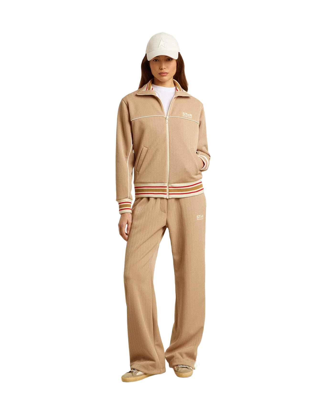 Women | Light Beige Zipped Sweatshirt With White Logo | Pale Khaki x Papyrus - Image 3