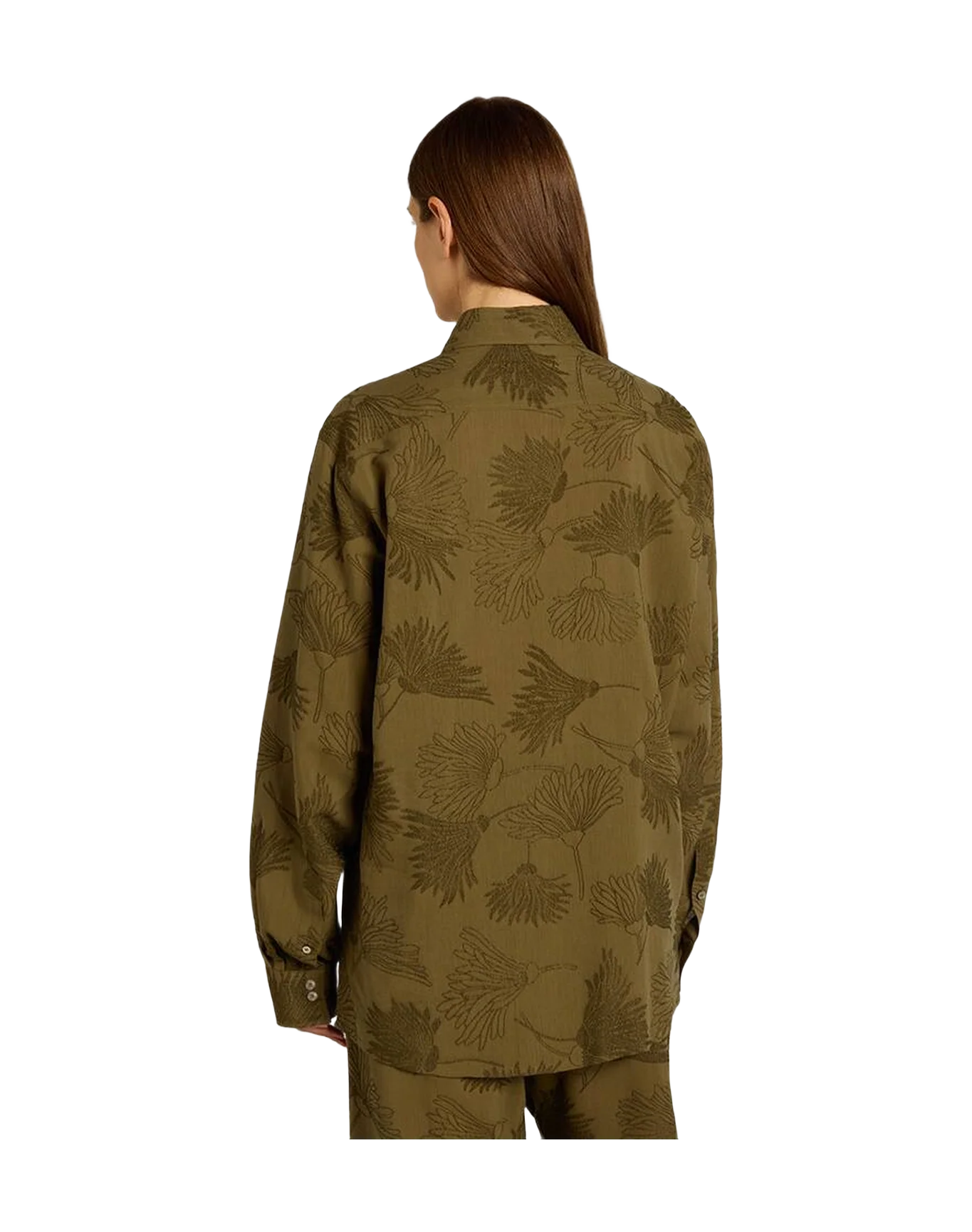 Women | Olive Colored Viscose Cotton Blend Shirt With Floral Pattern | Kalamata - Image 10