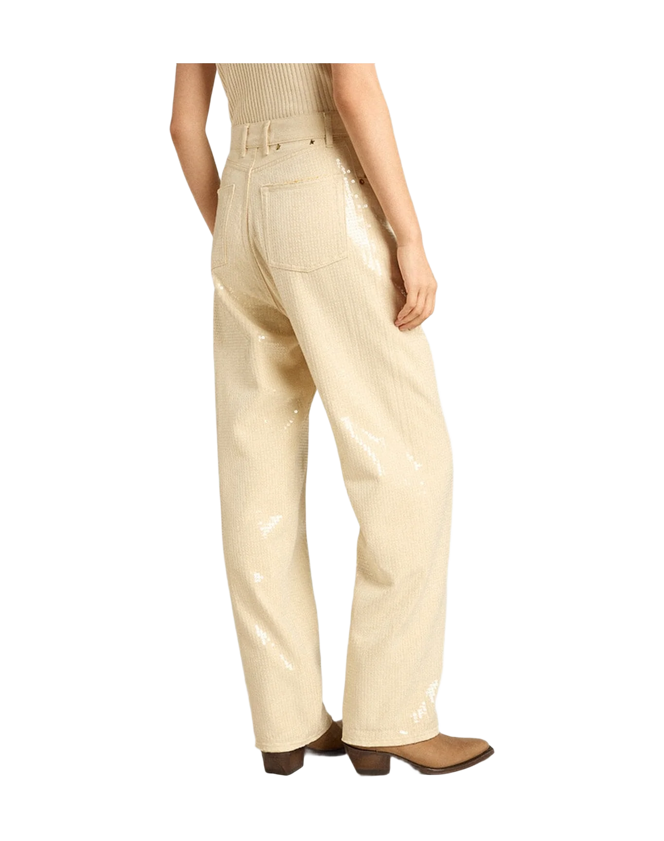Women | Pants With Transparent All Over Sequins | Ecru - Image 12