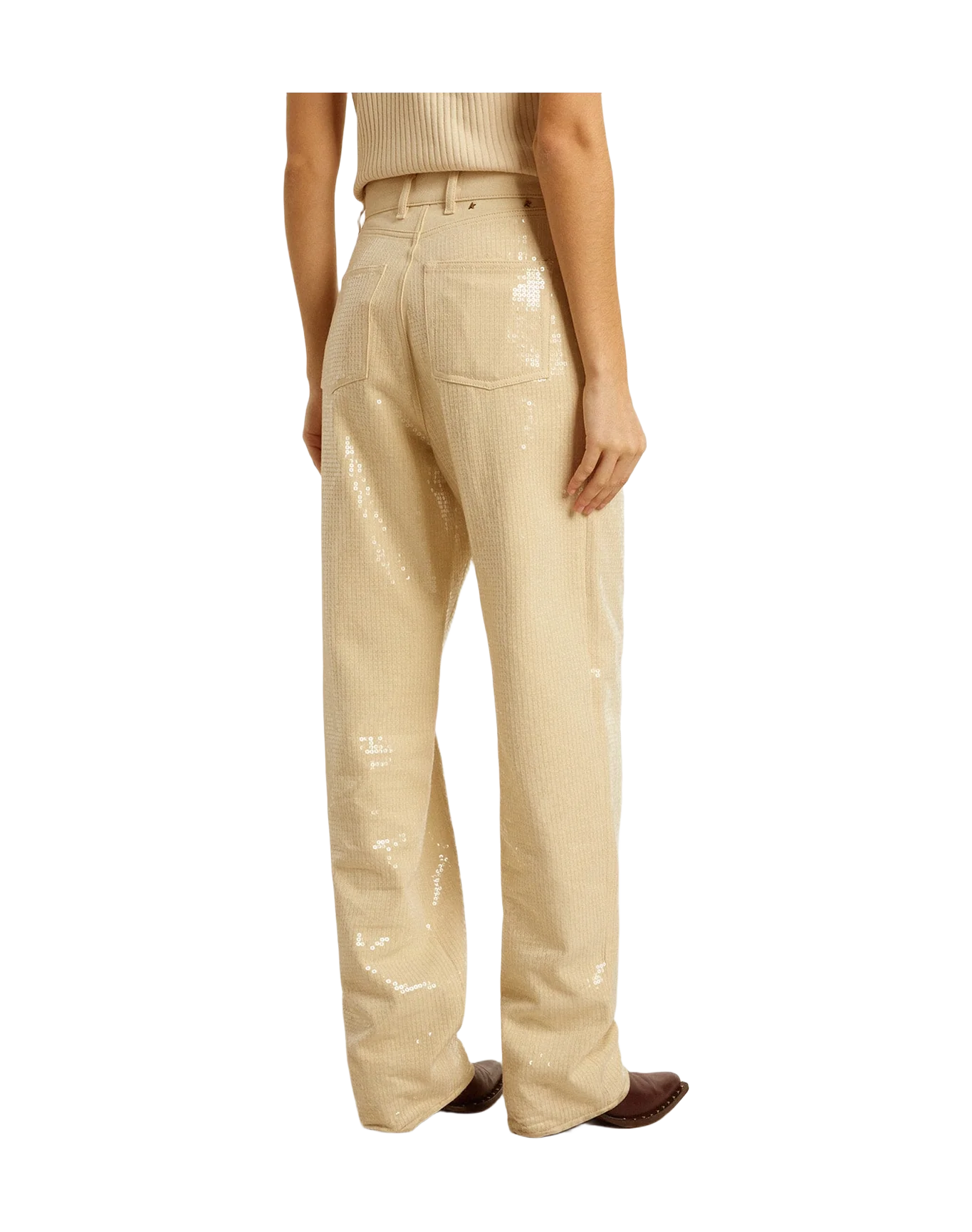 Women | Pants With Transparent All Over Sequins | Ecru - Image 7