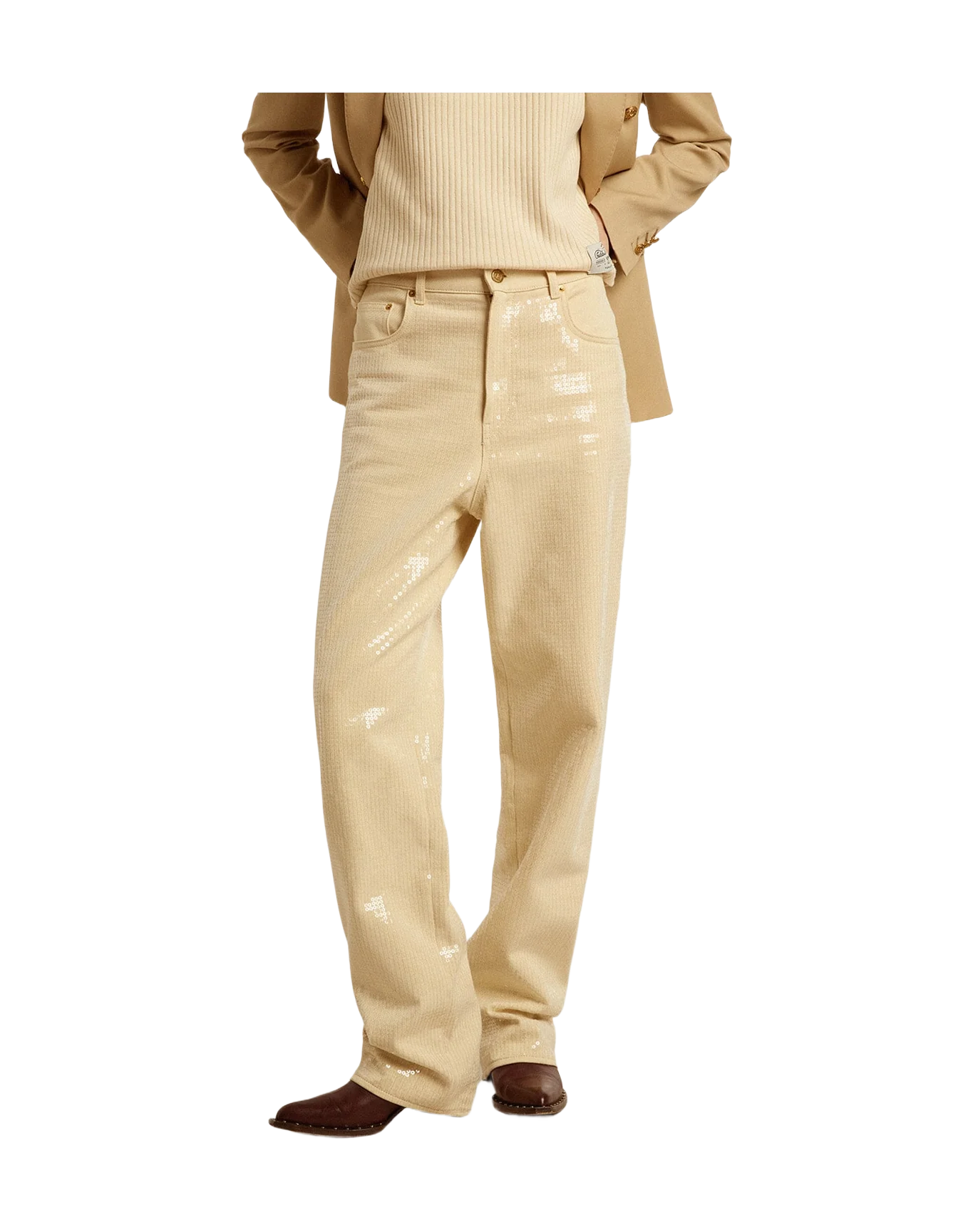 Women | Pants With Transparent All Over Sequins | Ecru - Image 9